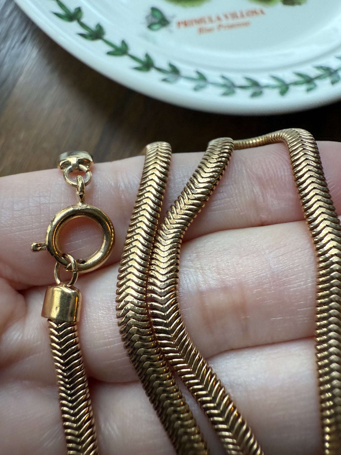 Retro Vintage Gold Filled Liquid Snake Chain Herringbone Layering Necklace