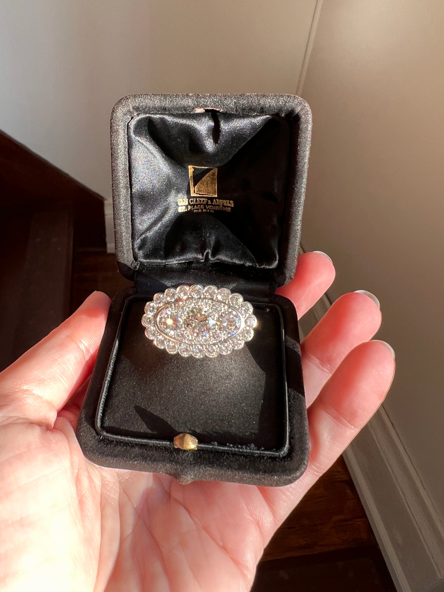 Vintage VAN CLEEF & ARPELS Boxed 5.25 Carat Transitional Cut Diamond Ring Heavy 22g 18k Gold Platinum Vtg to Antique Art Deco Special in Original Box