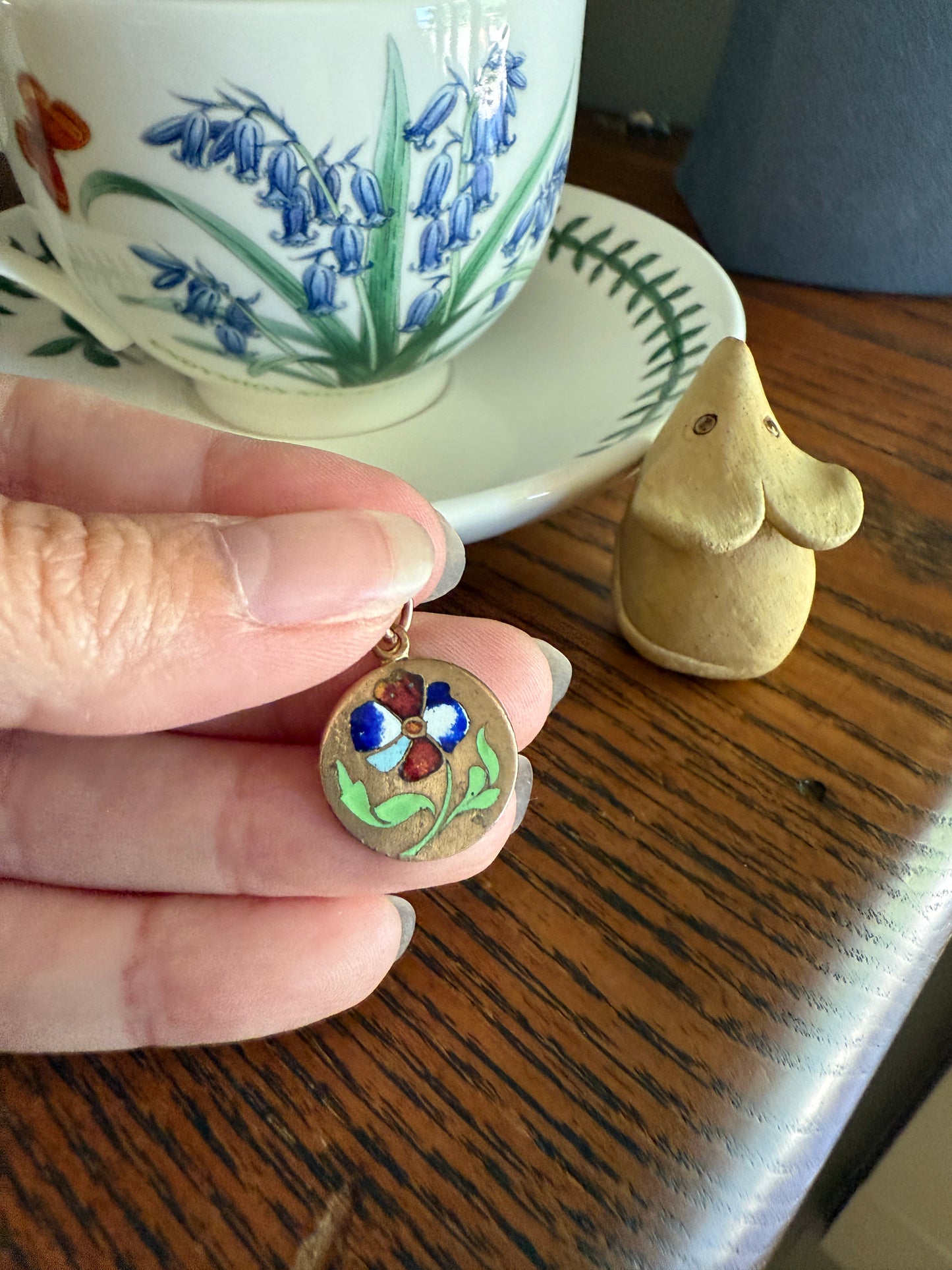 FLORAL Antique PANSY Enamel Flower Pendant Charm Victorian Enamel inlaid Brass Flower Medal Medallion Love Token Red Blue Green White