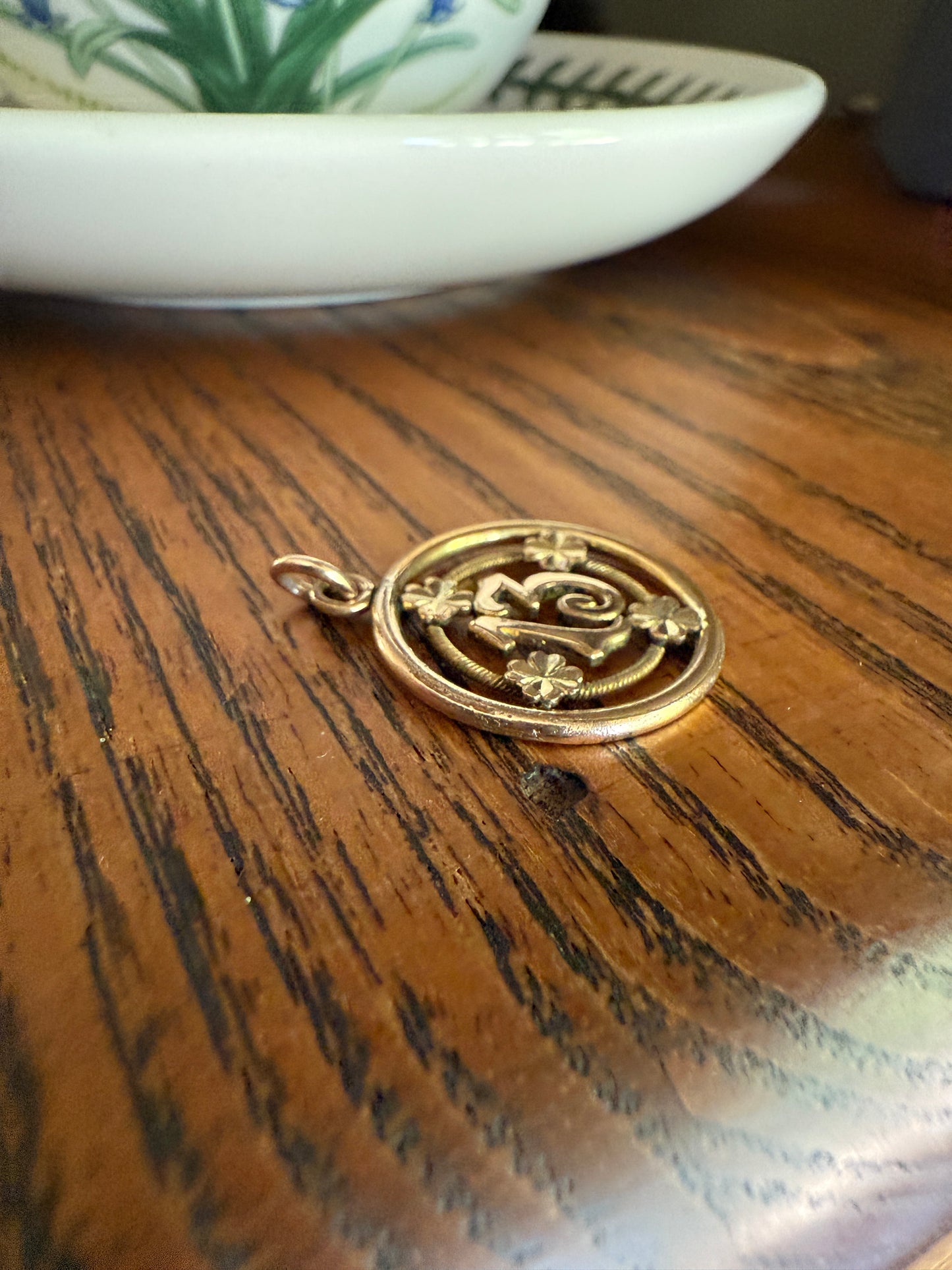 CLOVER Antique Lucky Number # 13 Pendant Tricolor Tricolor Gold Fill Halo Bullseye Belle Epoque Medal Thirteen Amulet Love Token Figural