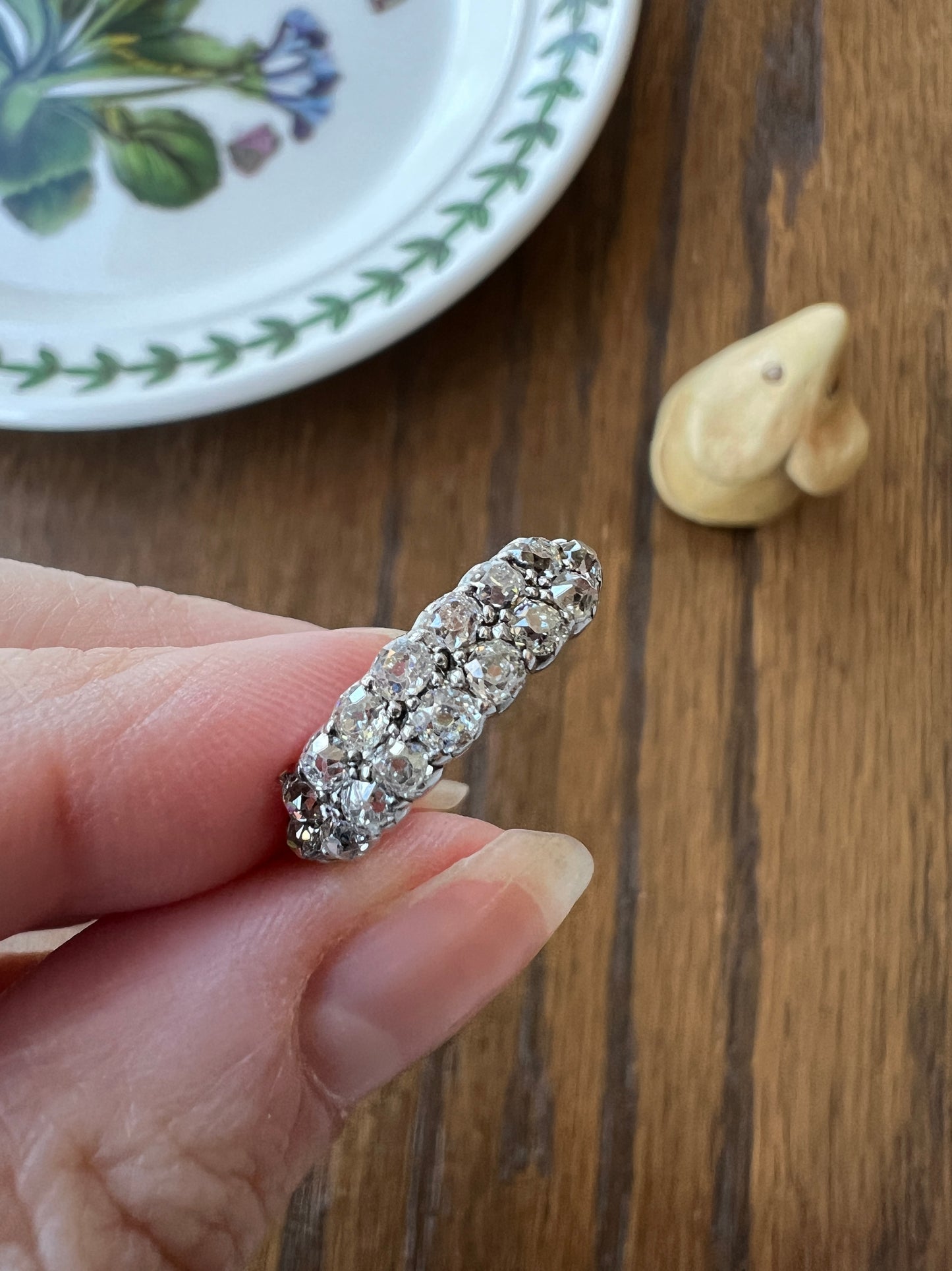Antique 1.25 Carat Chunky Old Mine Cut DIAMOND Victorian 14k Gold Silver Double Row Ring Collet Set Band Romantic Gift Stacker 1.25ctw OMC