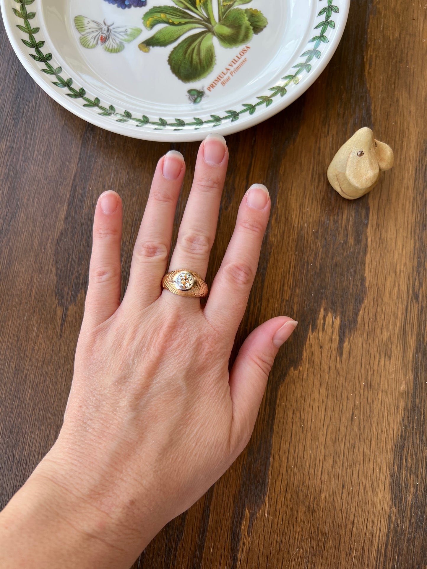 HEAVY 1.2 Carat Transitional Cut DIAMOND French Vintage 12g 18k Gold Forget Me Not Floral Gypsy Band Ring Chunky Unisex
