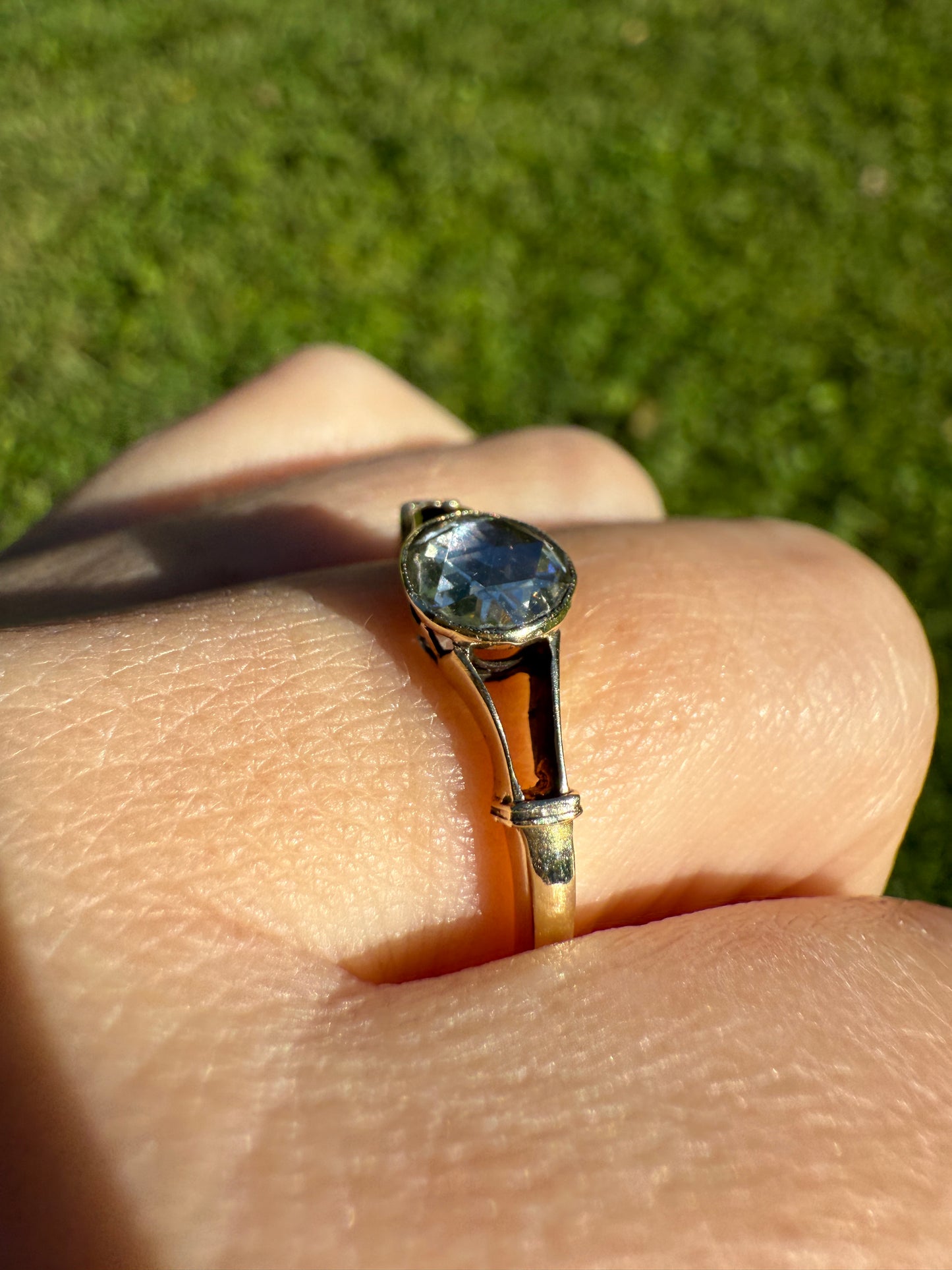 Antique 6.2mm Rose Cut DIAMOND Solitaire 14k Gold Ring Bezel Set Stacker Open Work Shoulders 1 Carat Face Up