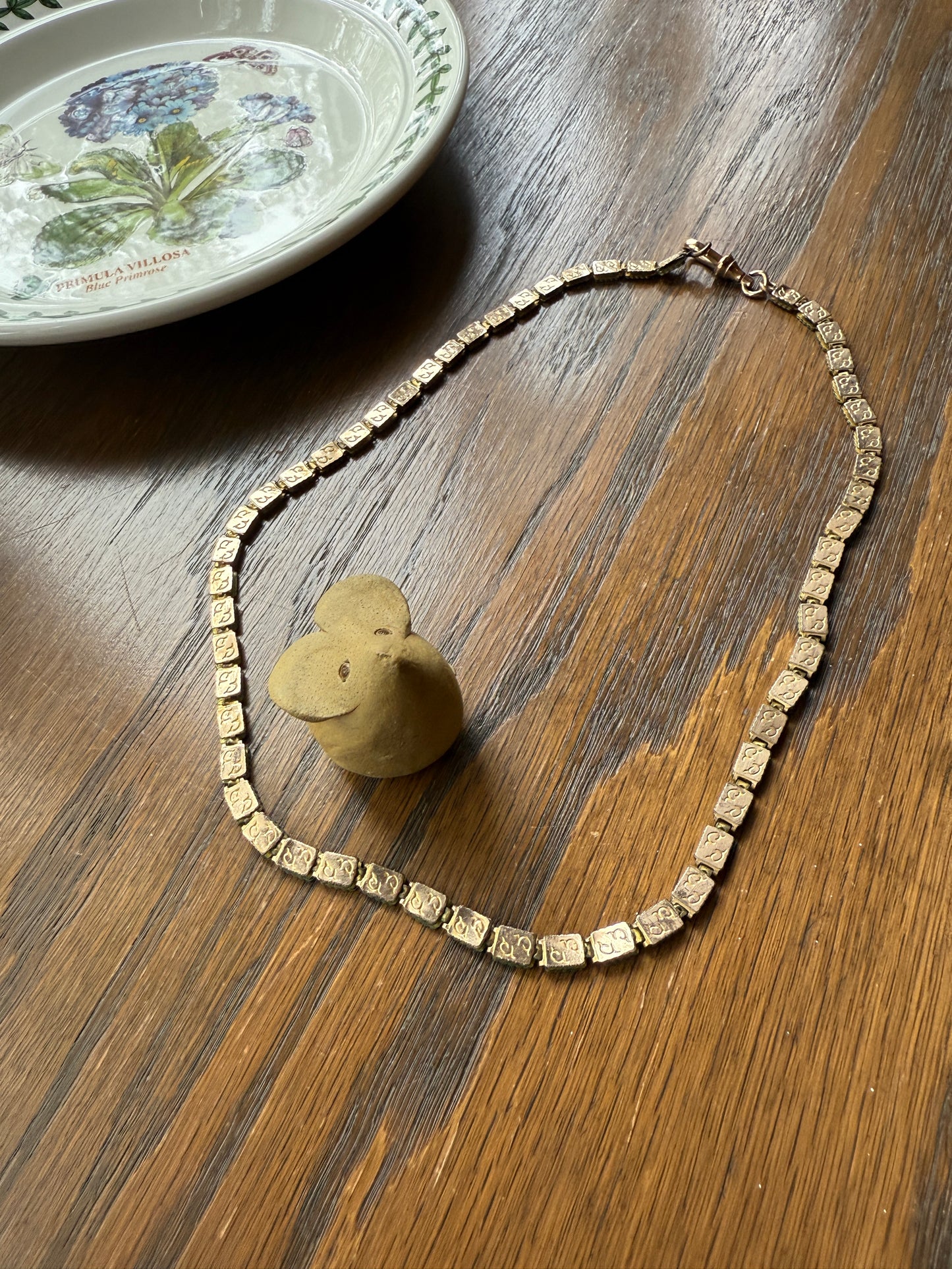 VICTORIAN Antique Book CHAIN Shimmering Necklace Gold Fill Rectangular Link Reversible Swirl Design Dog Clip