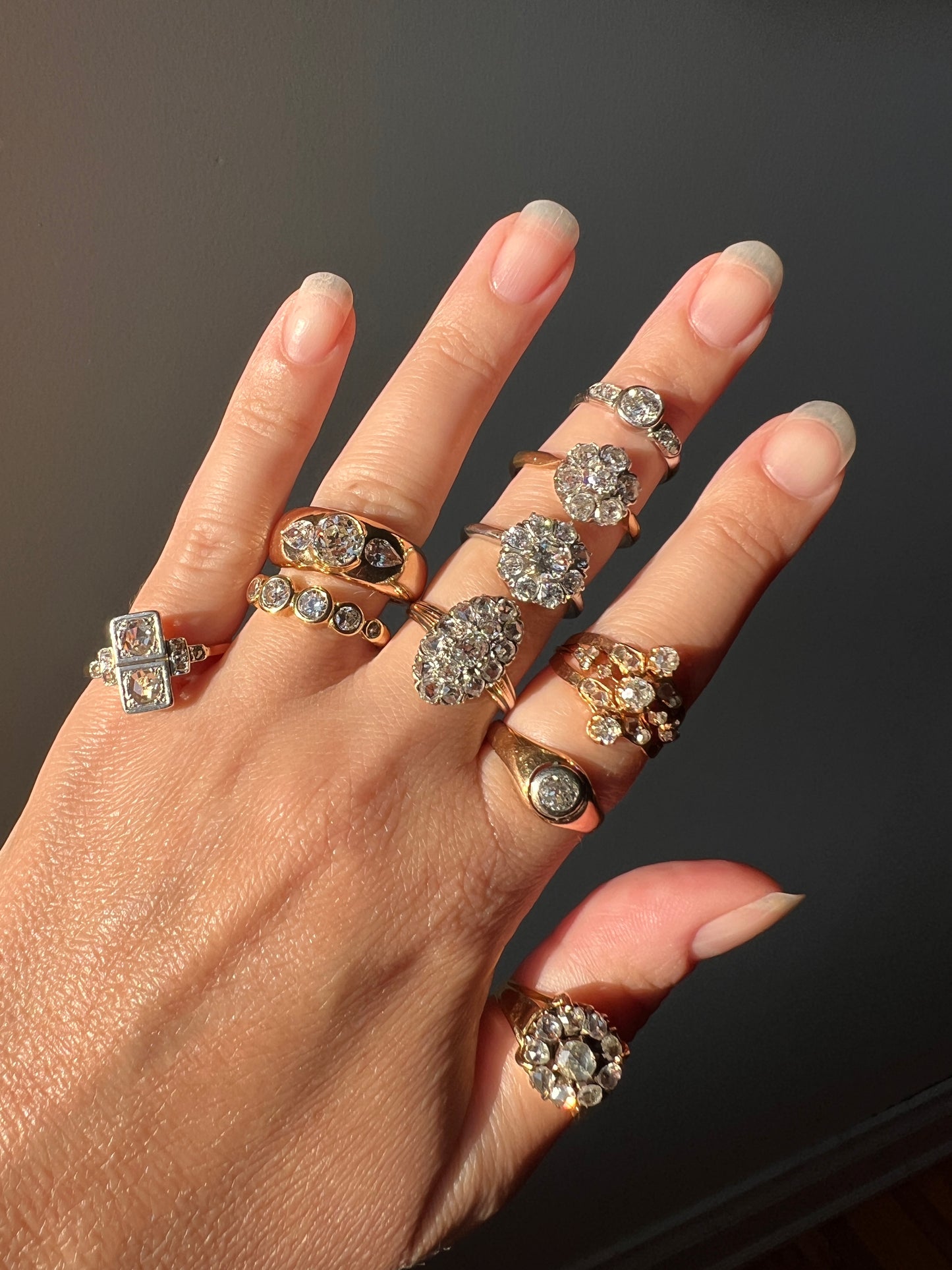 Unique SIX Stone .84 Carat Old European Transitional Cut DIAMOND Set Band Stacker Ring 18k Gold French Vintage