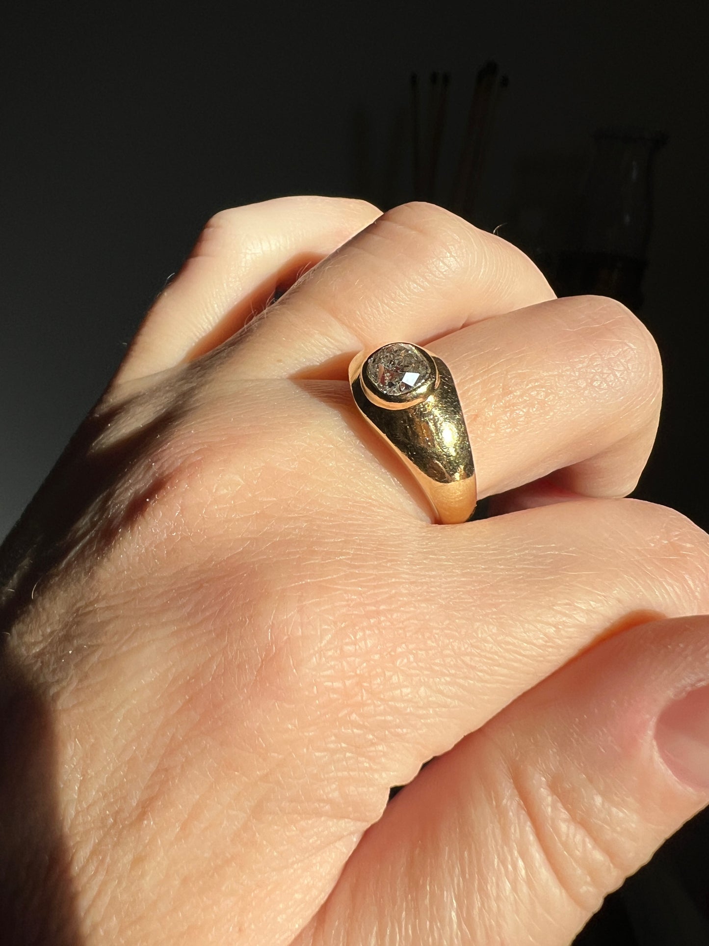 Chunky 1 Carat Antique Old Mine Cut DIAMOND Ring French 6.6g 18k Gold Gypsy Band Solitaire Unisex Man or