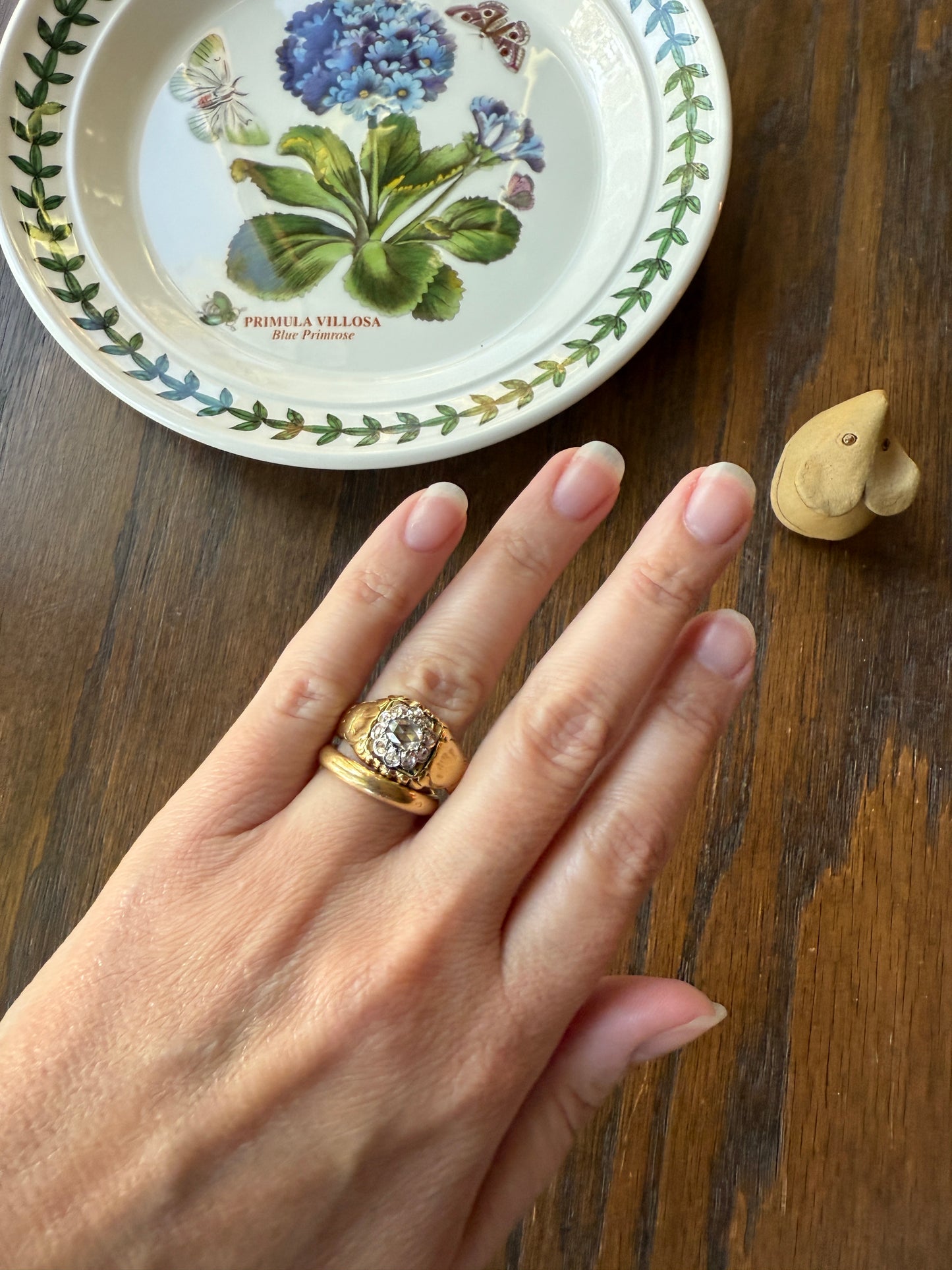 Chunky ANTIQUE Rose Cut Diamond Daisy Cluster Wide Band Heavy 18k Gold Gypsy Georgian Victorian Signet Man or Unisex Face Up 1 Carat Pink