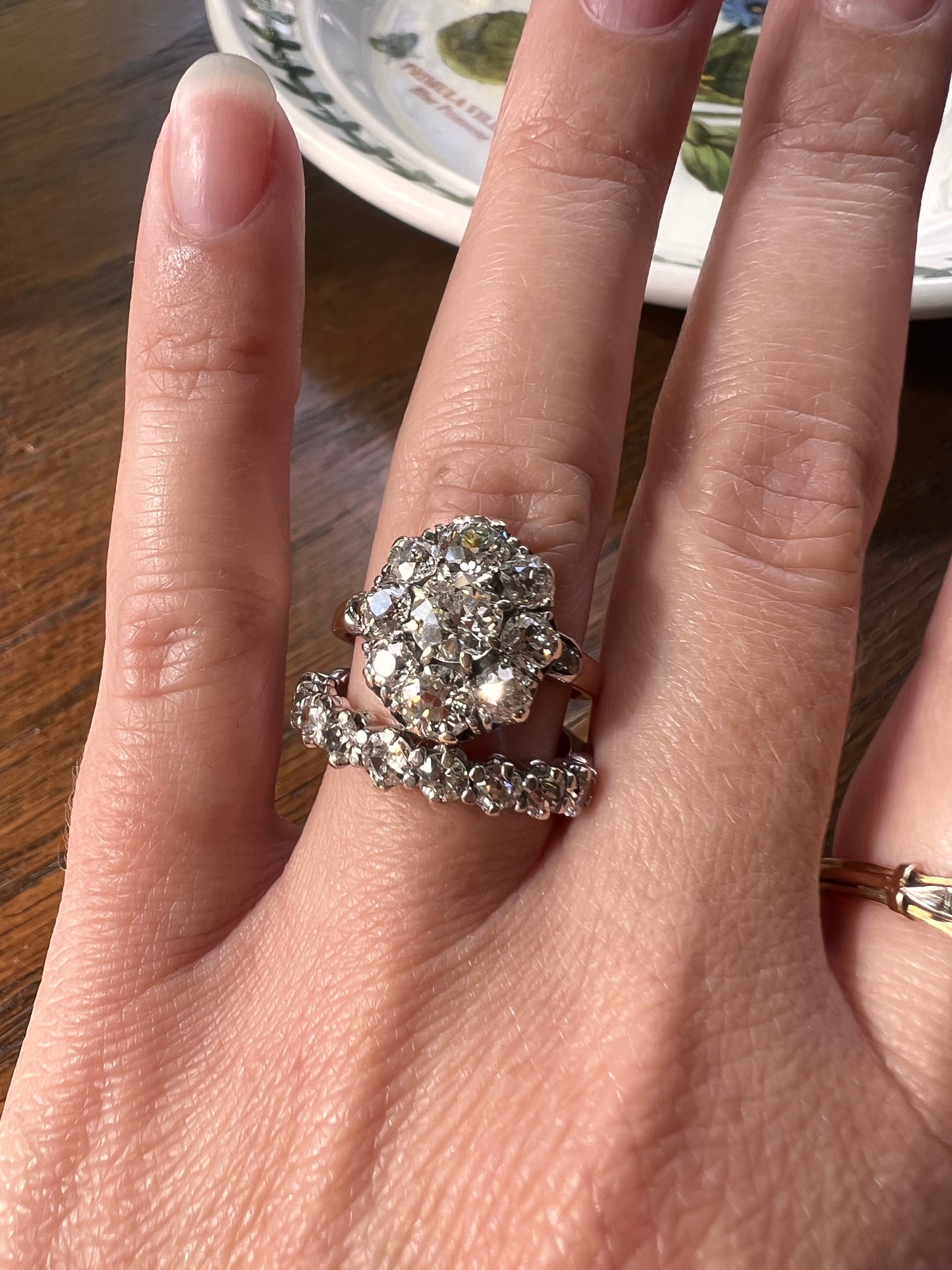 My Best ANTIQUE 2.15 Carat 11 Old Mine Cut DIAMOND Daisy Cluster Ring 18k Rose Gold & PLATiNUM Belle Epoque Oval