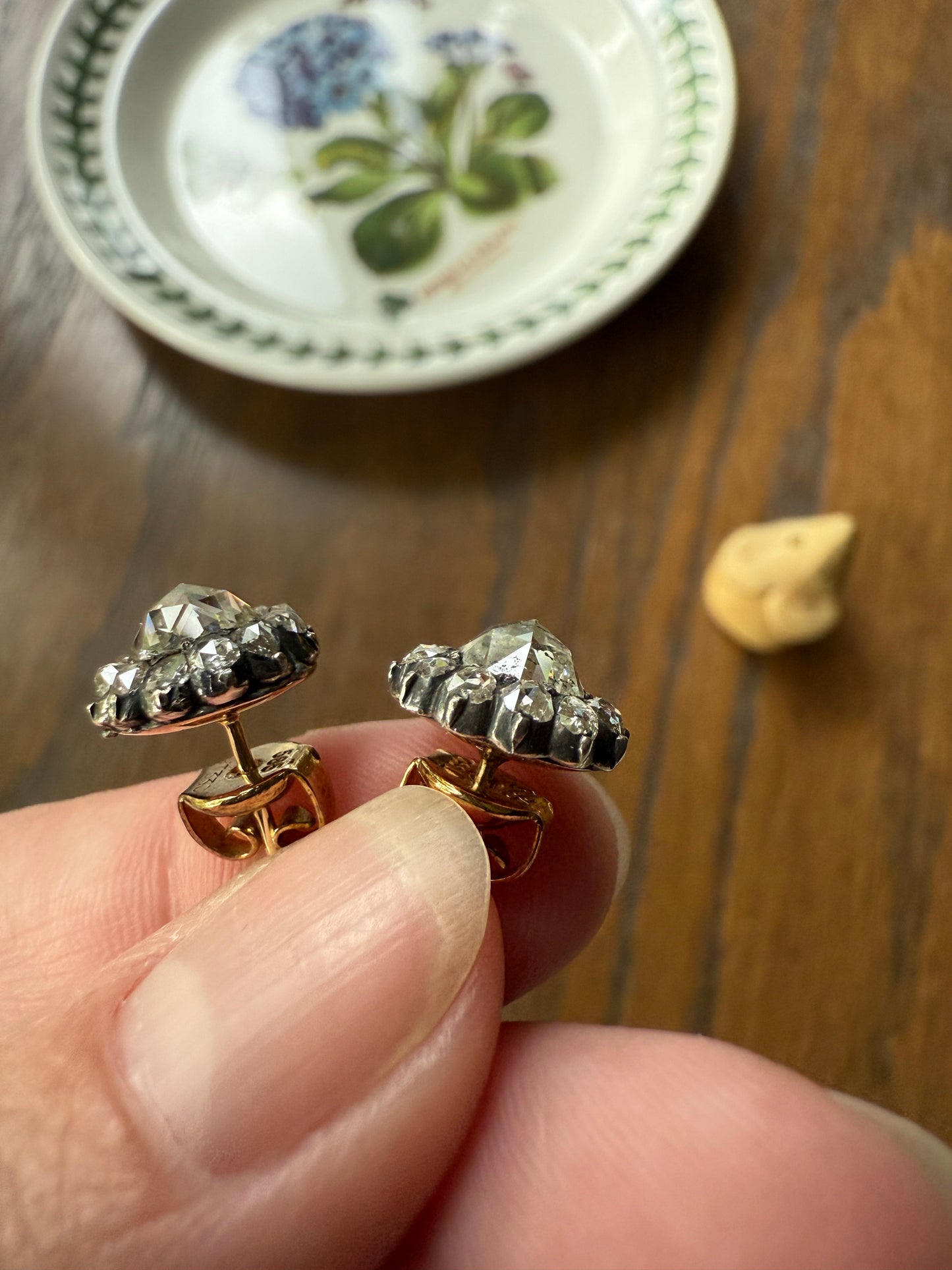 Gorgeous Rose Cut DIAMOND Cluster Stud Earrings Domed Disco Balls w/ Halo 14k Gold Silver Chunky Foiled Stones