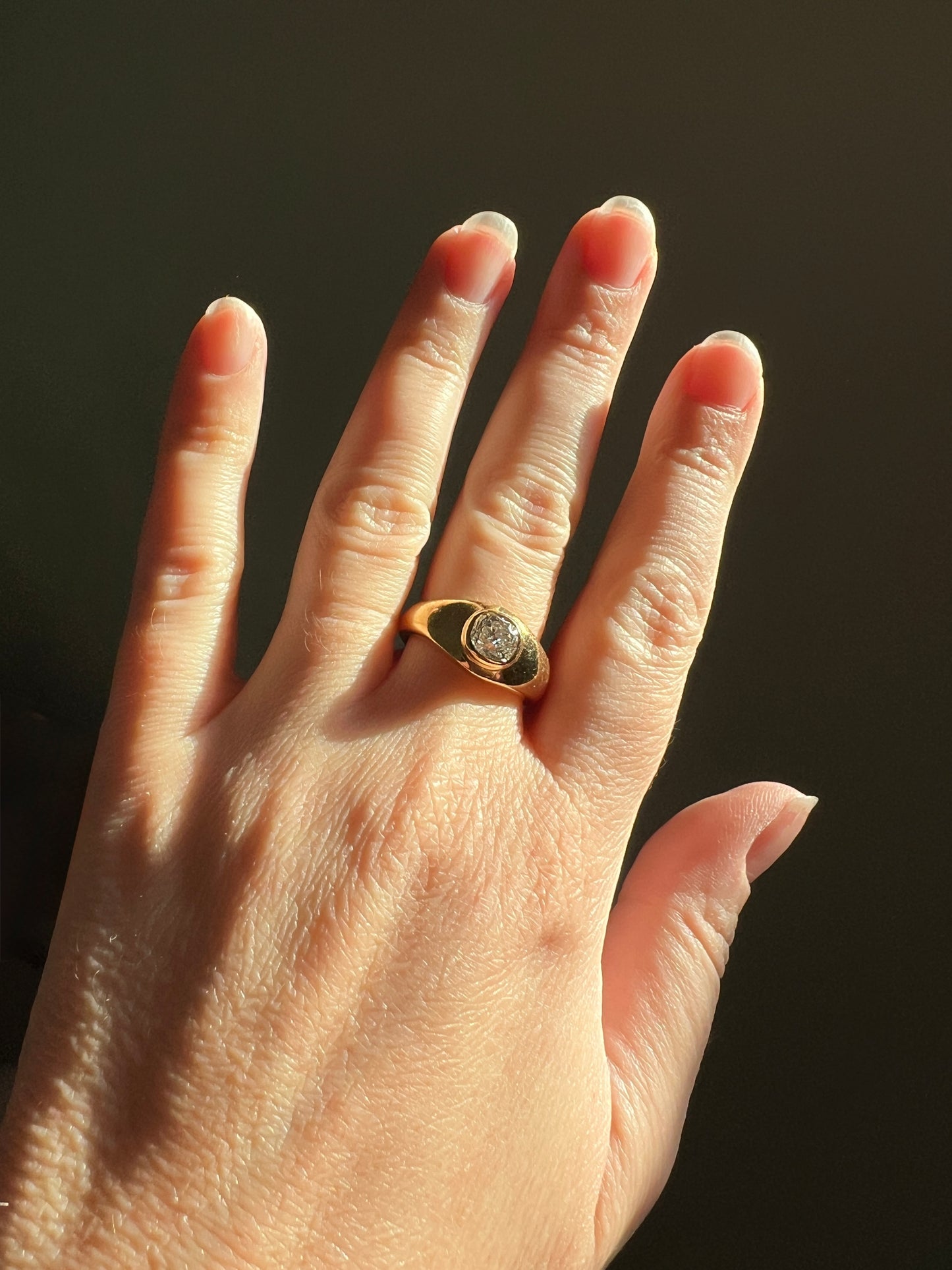 Chunky 1 Carat Antique Old Mine Cut DIAMOND Ring French 6.6g 18k Gold Gypsy Band Solitaire Unisex Man or