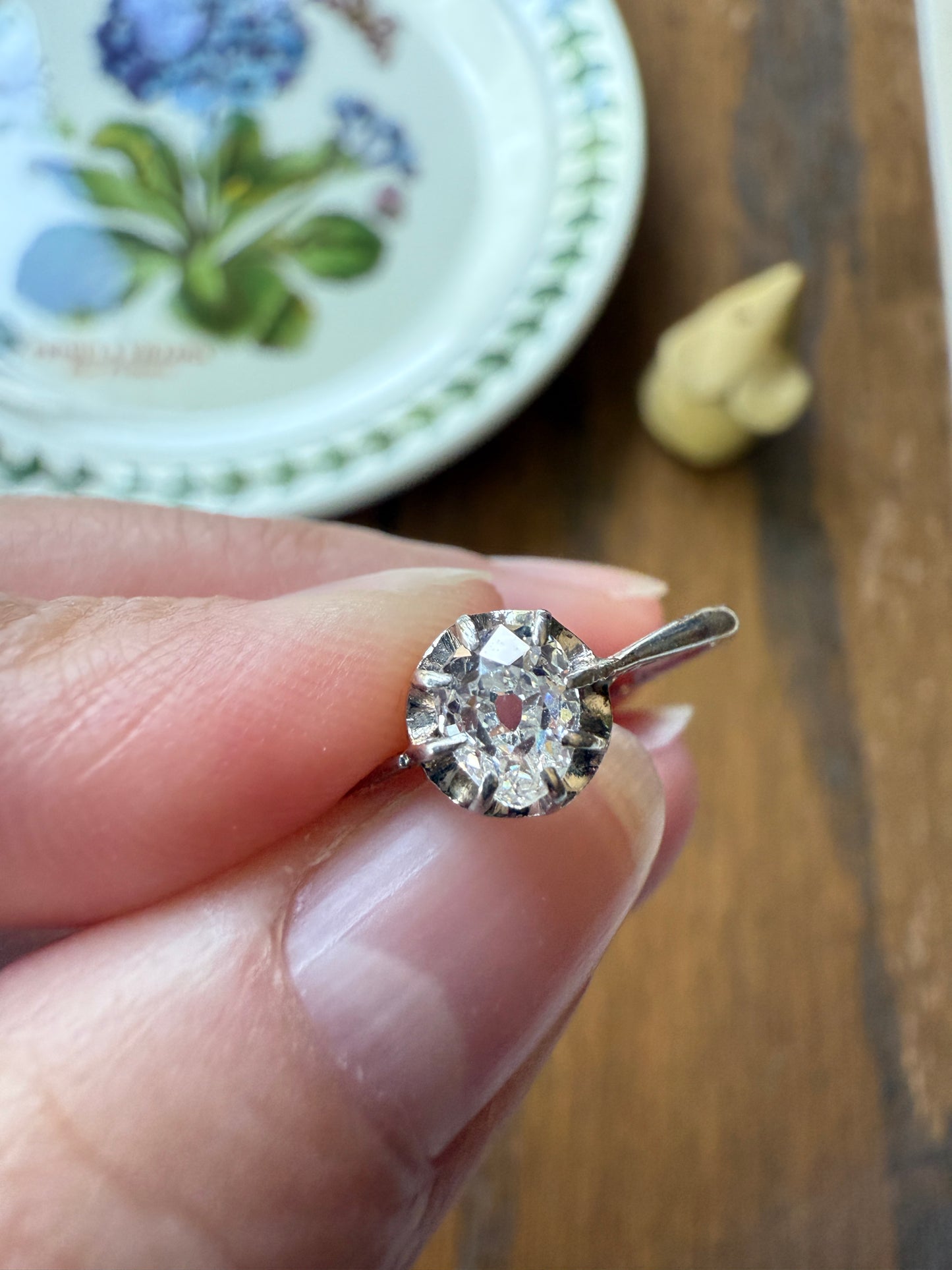 PEAR Old Mine Cut DIAMOND .5 Carat Antique Solitiare Ring French Platinum Skinny Band Buttercup Daily Wear Engagement Setting OmC
