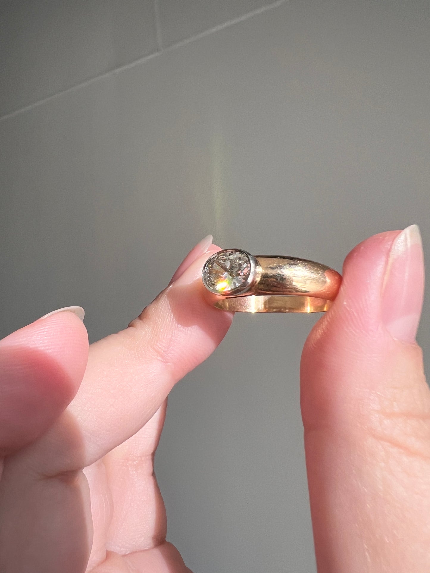 OVAL Vintage 1.02 Carat DIAMOND Gypsy Ring Chunky Wide Band East West Bezel Set 4.95g 18k Gold