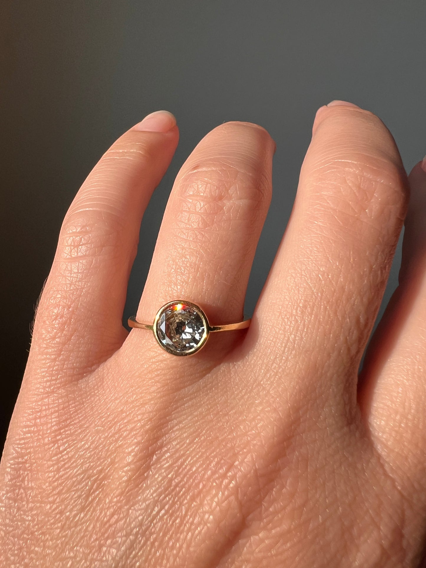 Art Deco .95 Carat Transitional Cut DIAMOND Bezel Set Ring Stacker Band French 18k Gold Solitaire