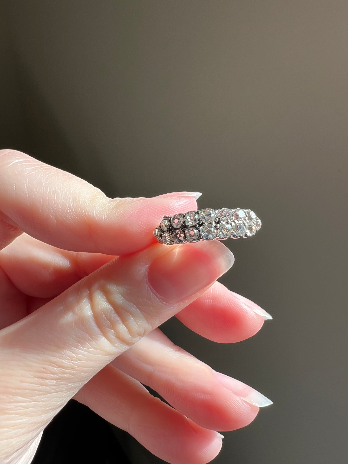 Antique 1.25 Carat Chunky Old Mine Cut DIAMOND Victorian 14k Gold Silver Double Row Ring Collet Set Band Romantic Gift Stacker 1.25ctw OMC