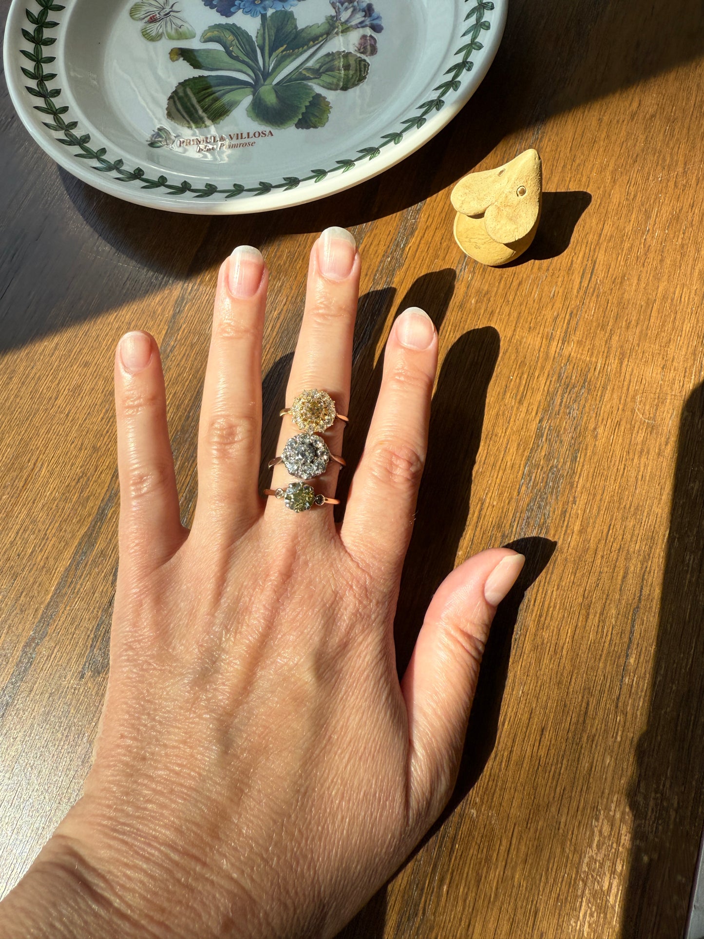 Antique Eye Clean Color Change 1.5 Carat Antique Fancy Champagne Green Yellow Old Mine Cut DIAMOND Solitaire Ring Three Stone 18k Gold
