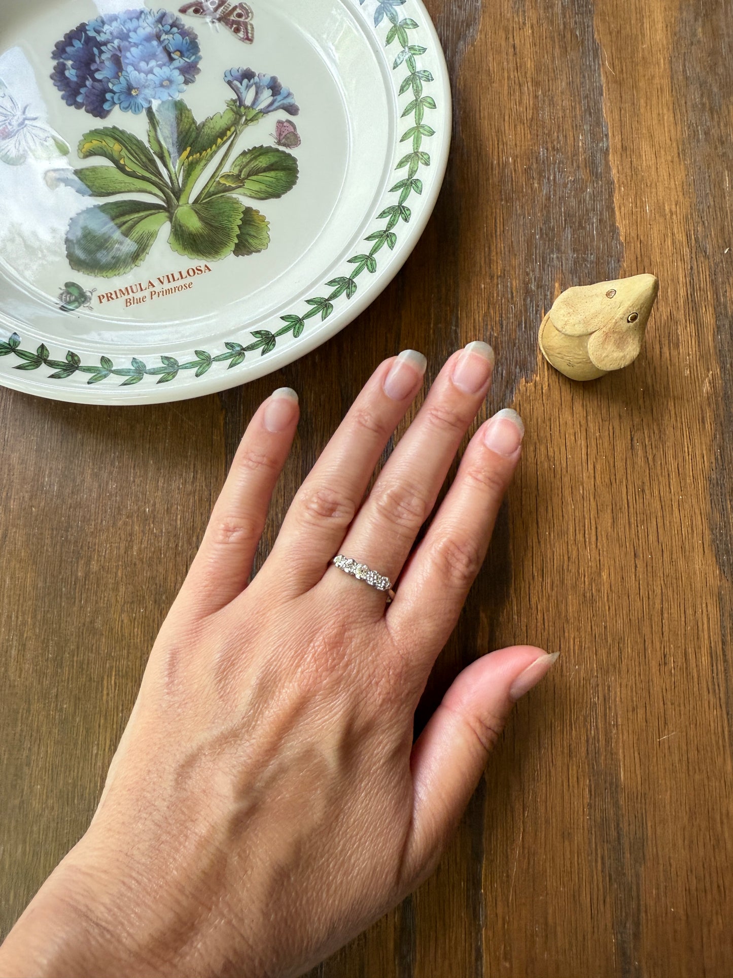 TALL Antique 0.6 Ctw Five Stone Old Mine Cut Diamond 18k Gold Platinum Band OMC Champagne