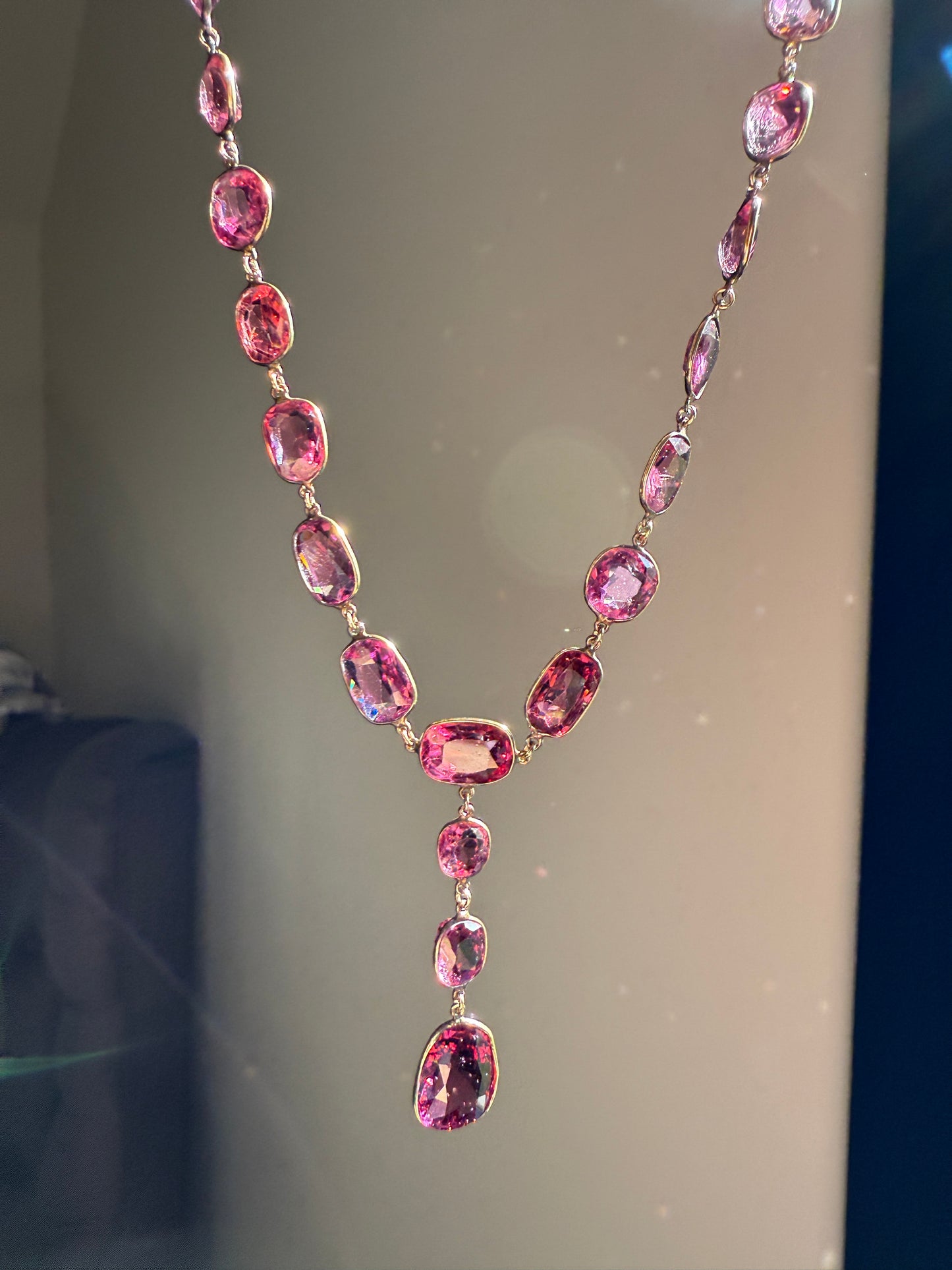 Antique 36 GARNET Riviera Station Chain 10k GOLD Berry Purple Pink Chunky Lariat Y Necklace Collar