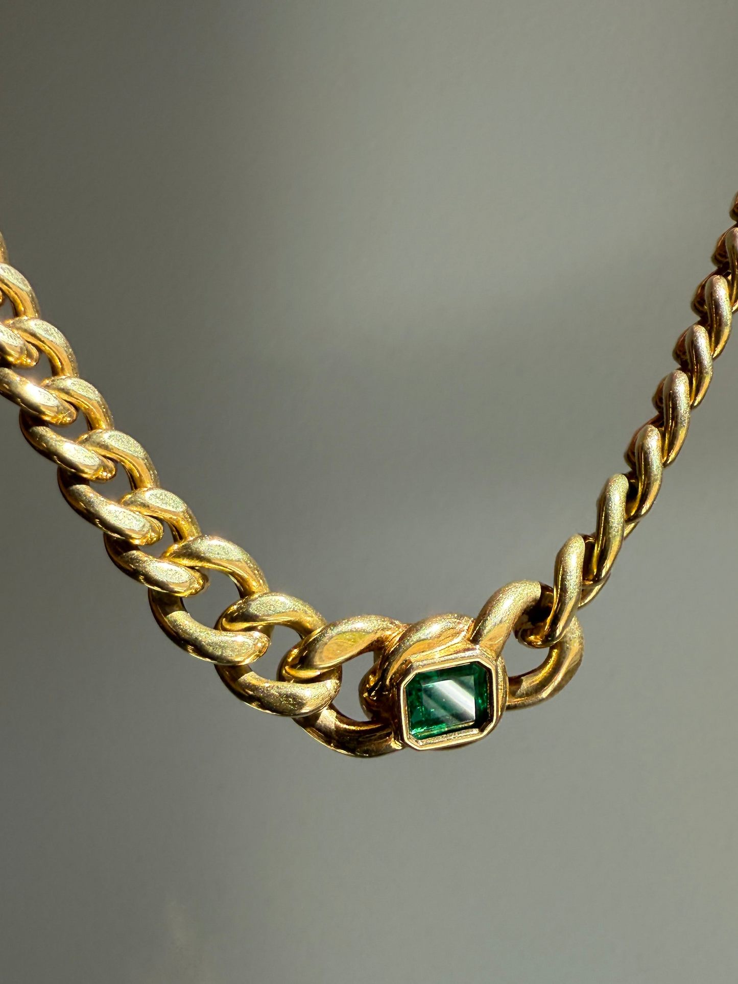 Vintage 26g 18k Gold Natural EMERALD French Curb Chain DATED Cert & ORIGINAL Gouache Drawing Design Heavy Unisex Chunky Green