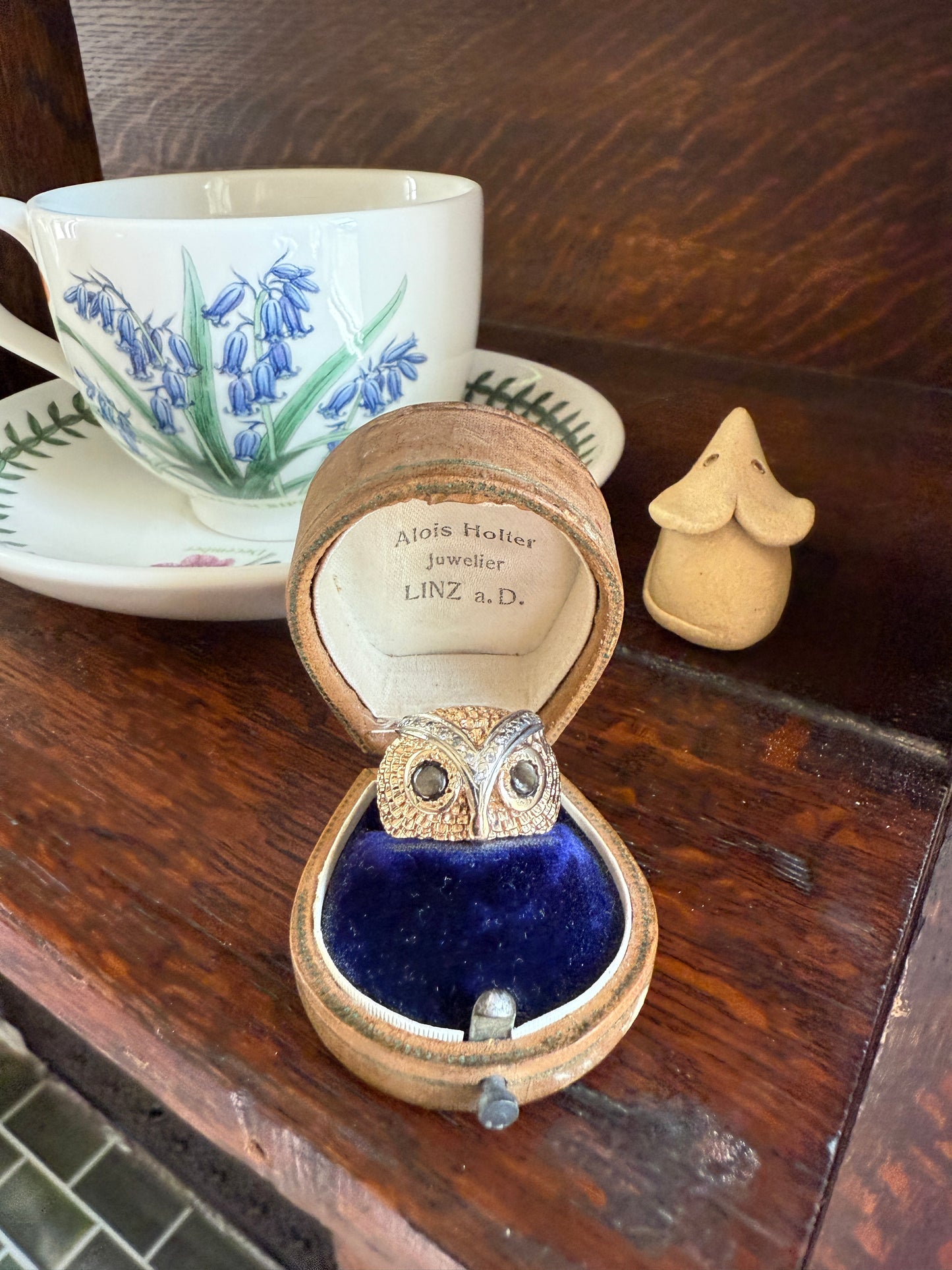 OWL Vintage Figural HEAVY 12.7g 14k Gold Ring Cat's Eye Gray Chrysoberyl Eyes Two Tone Diamond Accents Domed Chunky Unisex Statement Wisdom