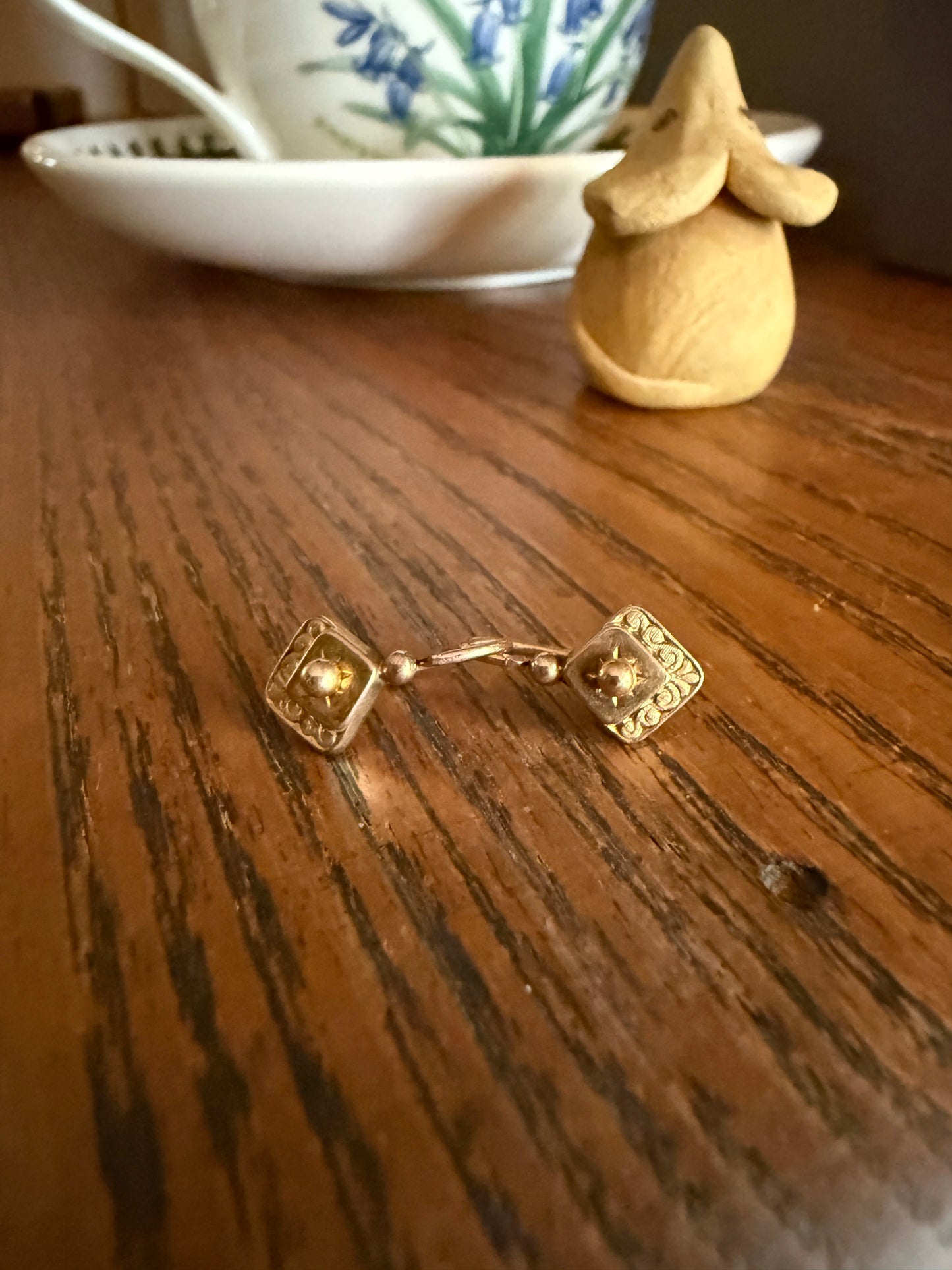 Dormeuse Dangle Earrings French ANTIQUE " FIX " Brand Rose Gold Fill Ball Rivet Bead Geometric