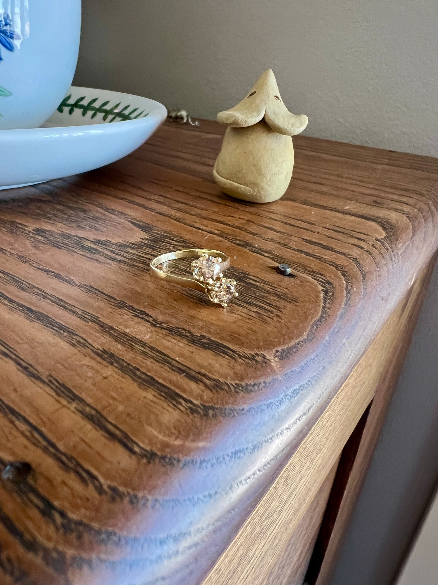 Fancy BROWN 1 Carat Tdw Transitional Cut DIAMOND Toi et Moi Ring 18k Gold Tall Champagne Cognac Stacker French Romantic Gift