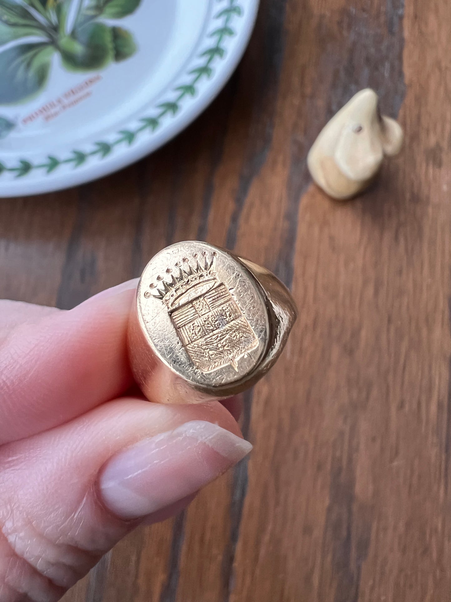 French Nobility HEAVY 12g 18k Gold Count's CROWN Chunky Signet Ring Victorian Floral Wax Seal Unisex