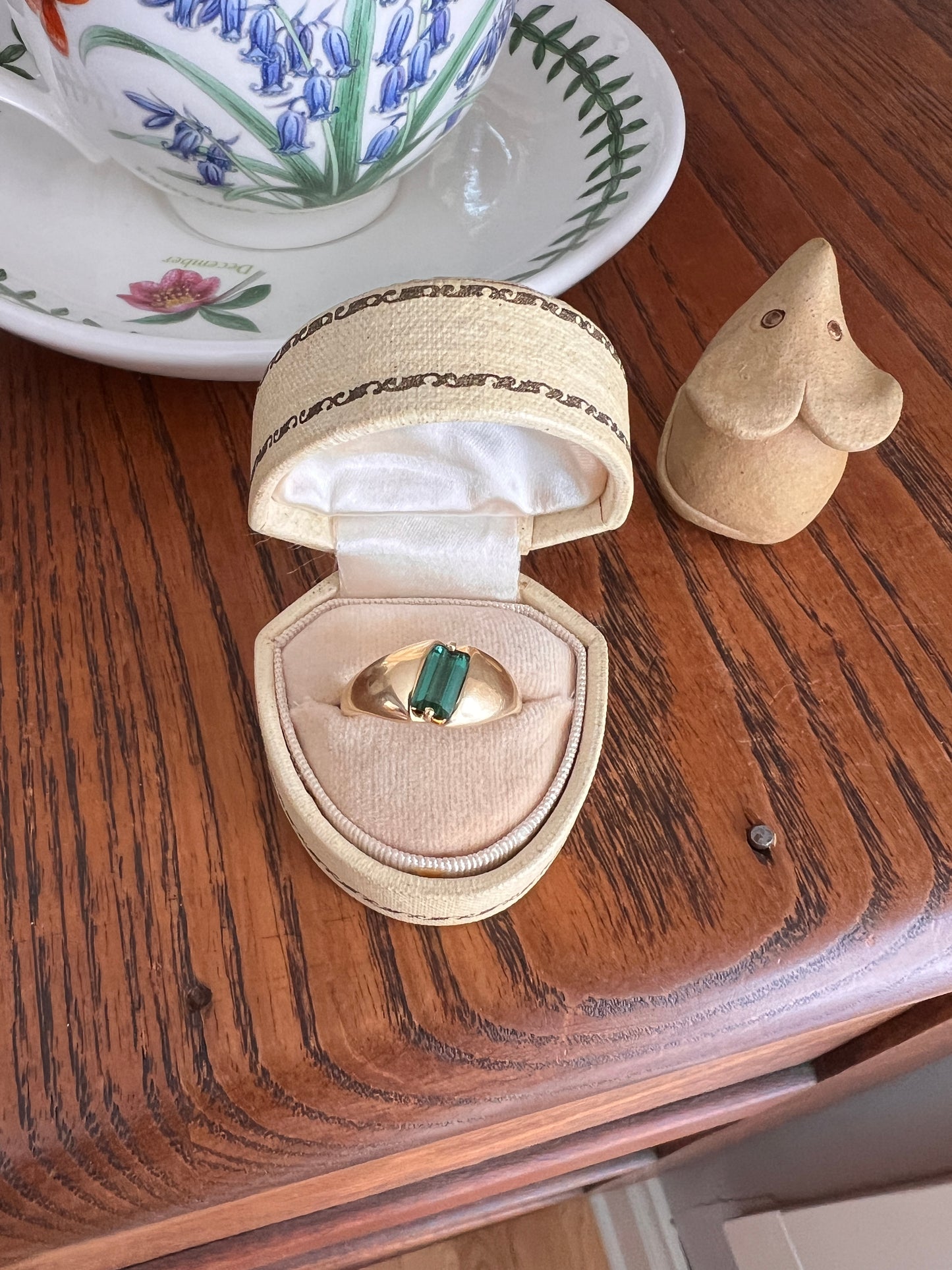 Angled Green TOURMALINE Geometric Gypsy Band Ring French Vintage 18k Gold Unisex