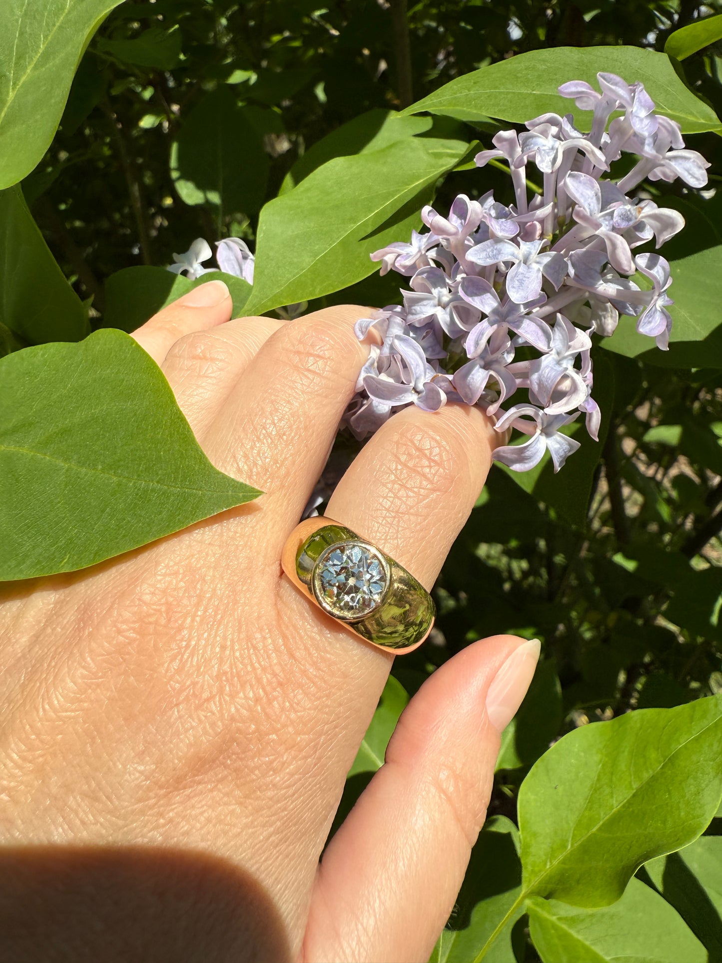 Eye Clean 2.3 Carat Old Mine Cut DIAMOND Antique Stone 18k Gold Vintage Unisex Gypsy Ring Solitaire Chunky Wide Band