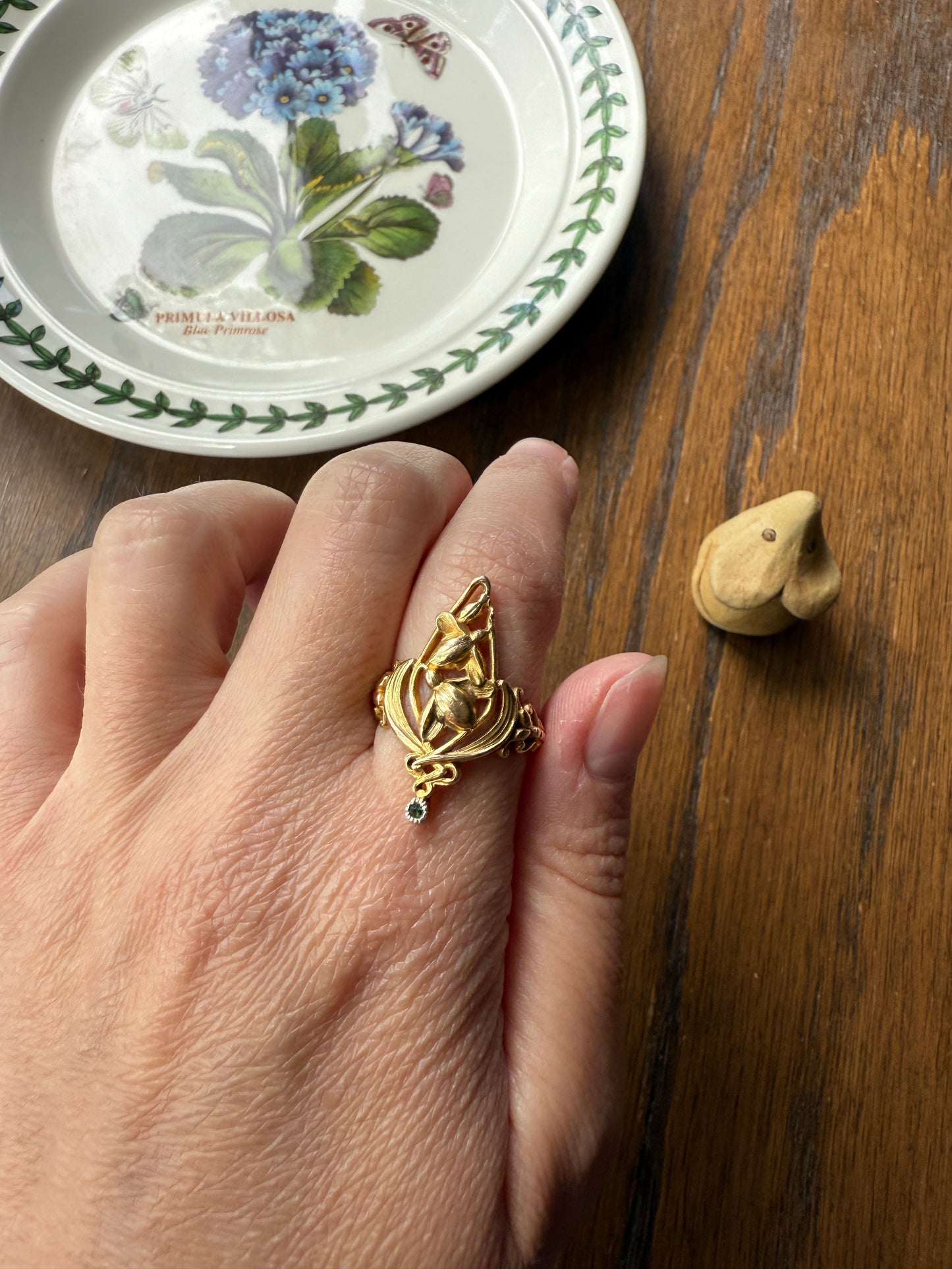 Delicious Floral French Art NOUVEAU Antique Belle Epoque Rose SWIRL Whiplash 18k Gold Ring Large 1.1"