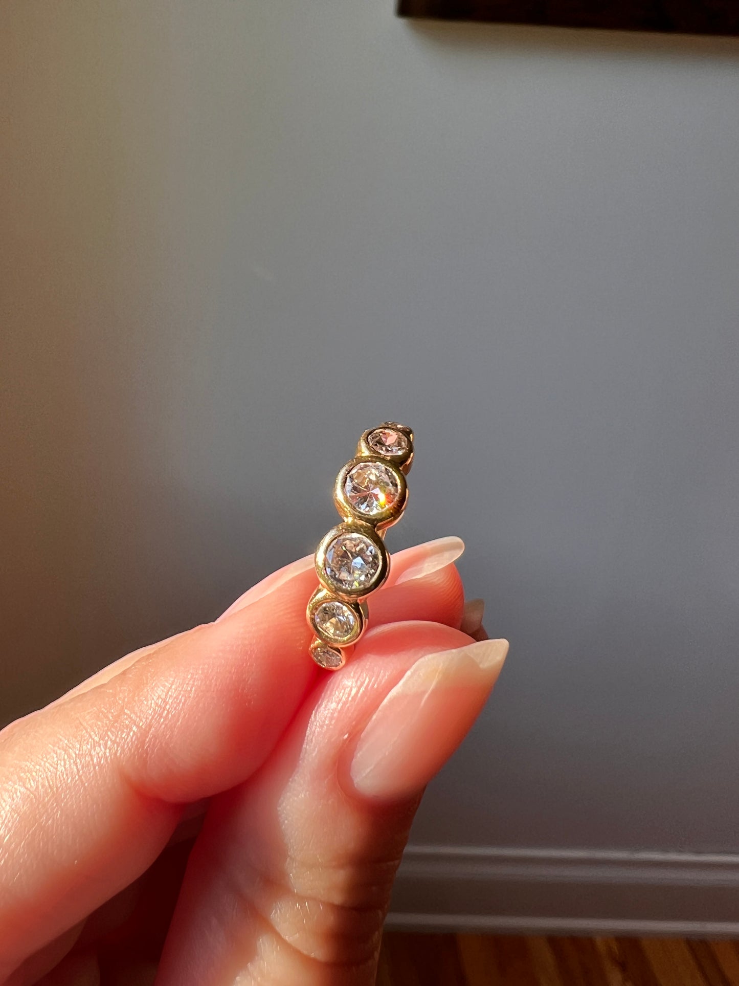 Unique SIX Stone .84 Carat Old European Transitional Cut DIAMOND Set Band Stacker Ring 18k Gold French Vintage
