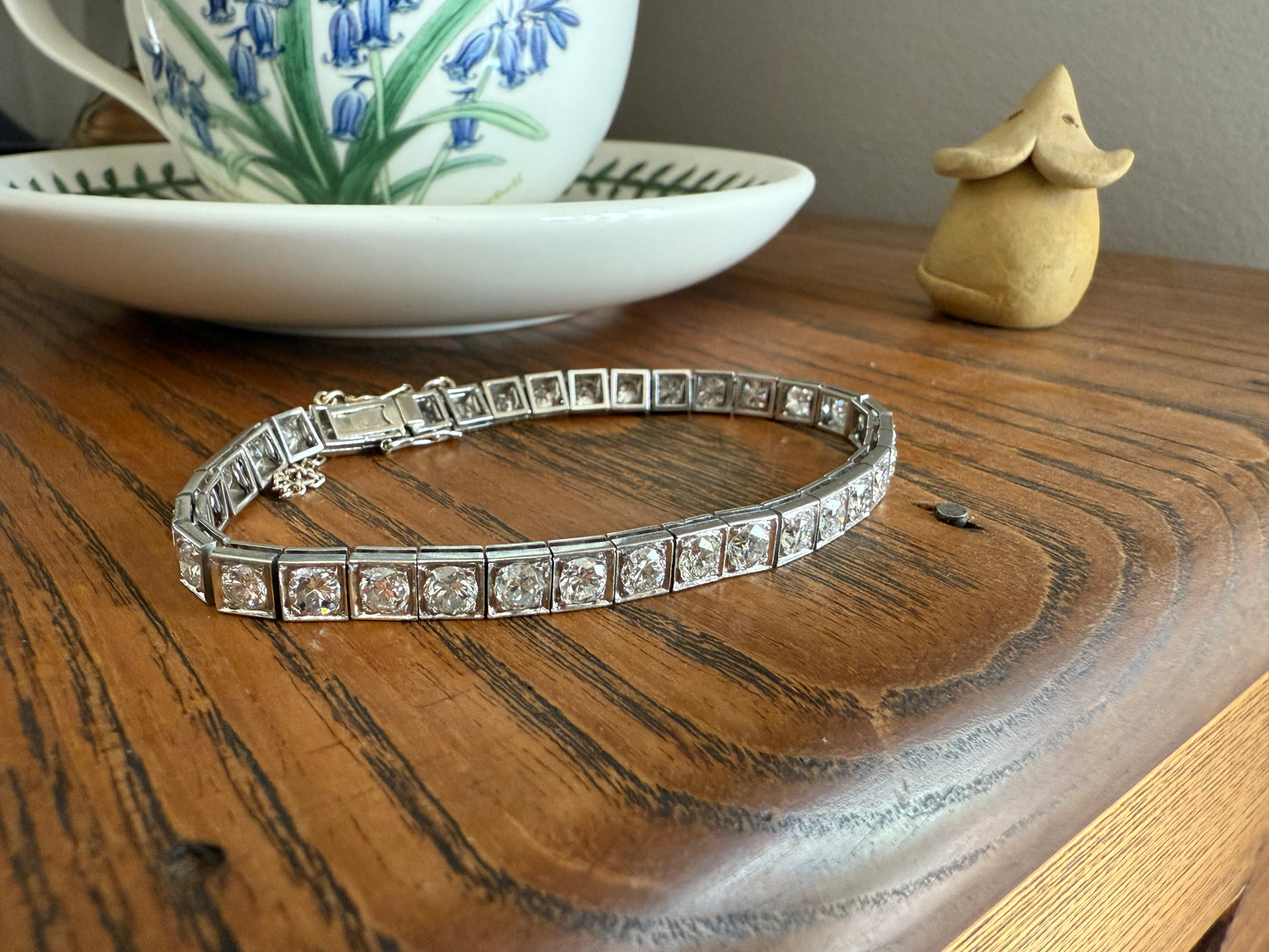 Antique 9.5 CARAT 35 Old European & Mine Cut DIAMOND Line Riviera Tennis Bracelet Platinum French Square Bezel Rivere Wriststack 9.5Ctw OmC
