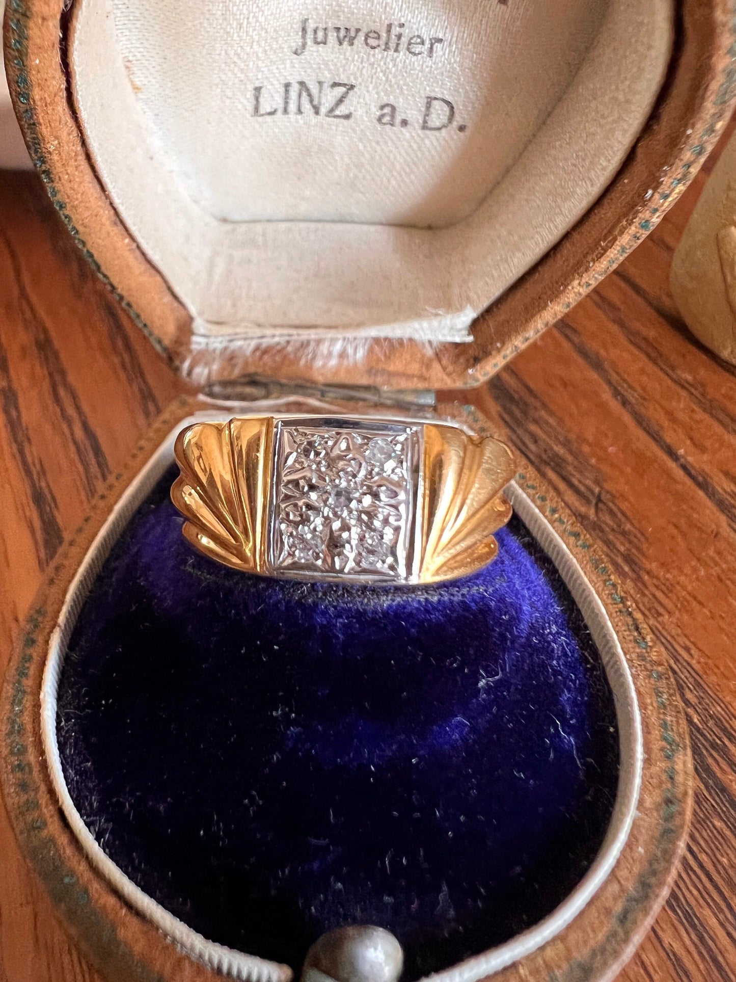 French Vintage Diamond SQUARE Face Gadroon Winged Swirl RING 18k GOLD Gypsy Wide Band Yellow White Stacker Romantic Gift for Her Minimalist