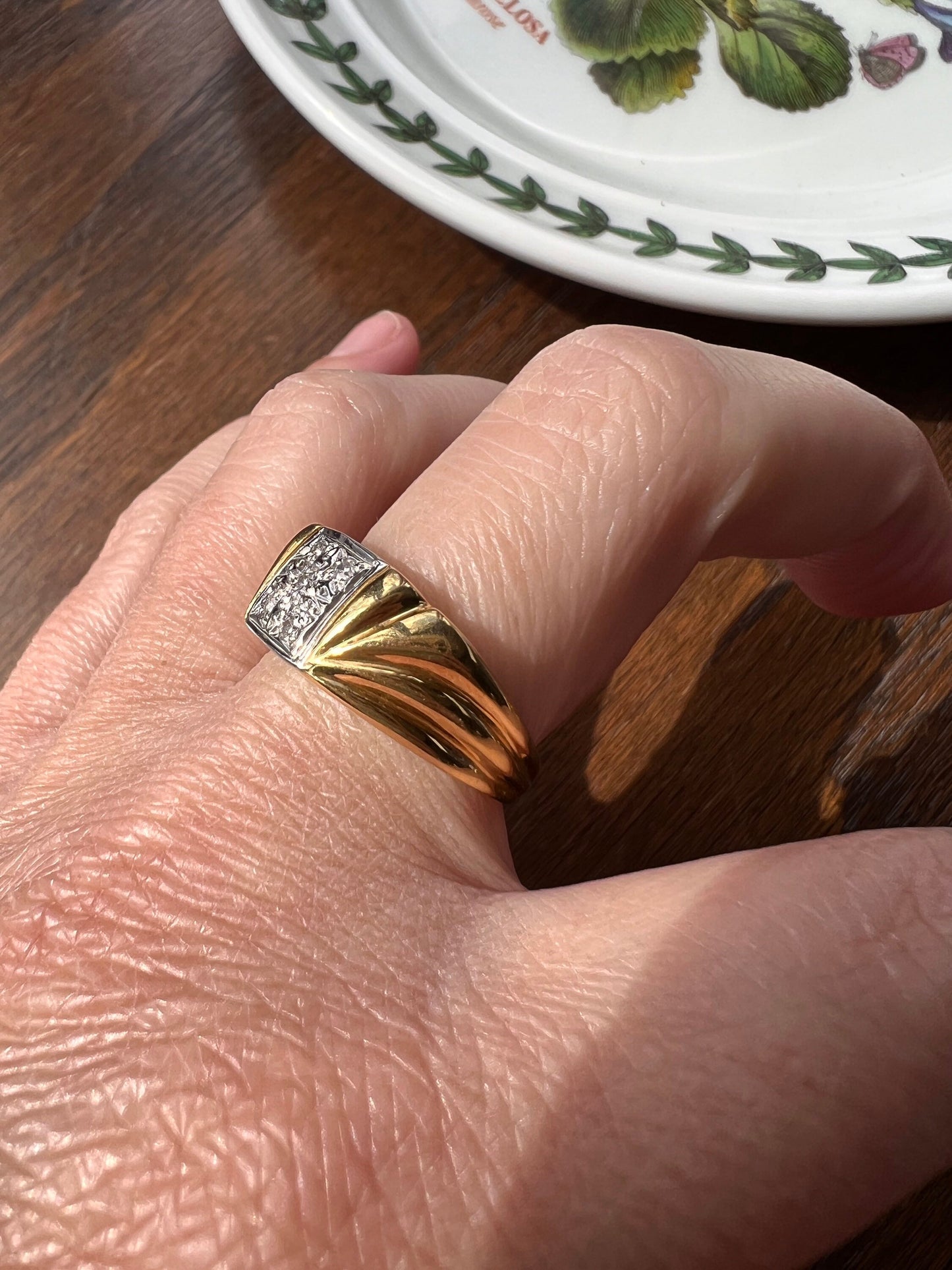 French Vintage Diamond SQUARE Face Gadroon Winged Swirl RING 18k GOLD Gypsy Wide Band Yellow White Stacker Romantic Gift for Her Minimalist