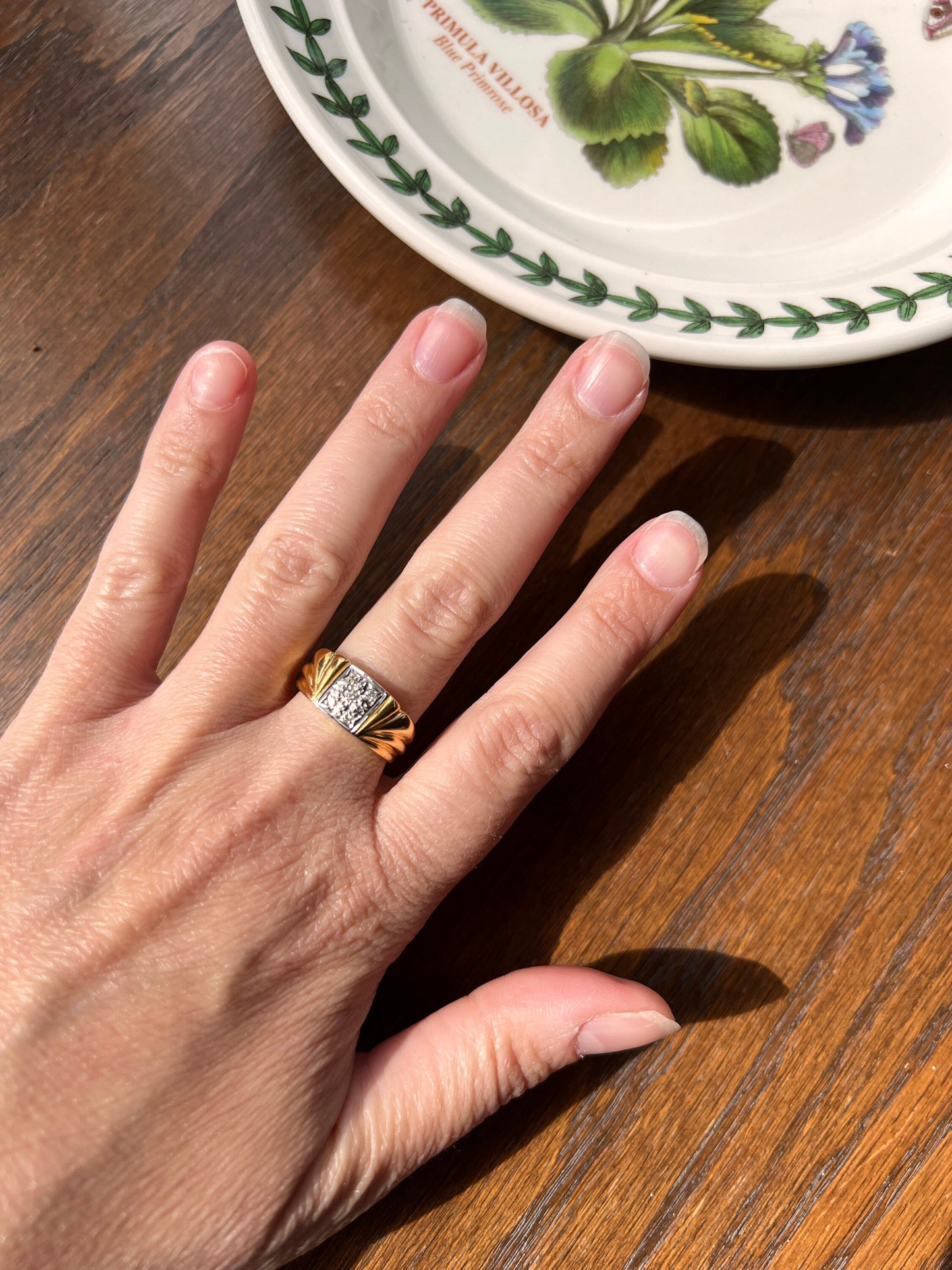 French Vintage Diamond SQUARE Face Gadroon Winged Swirl RING 18k GOLD Gypsy Wide Band Yellow White Stacker Romantic Gift for Her Minimalist