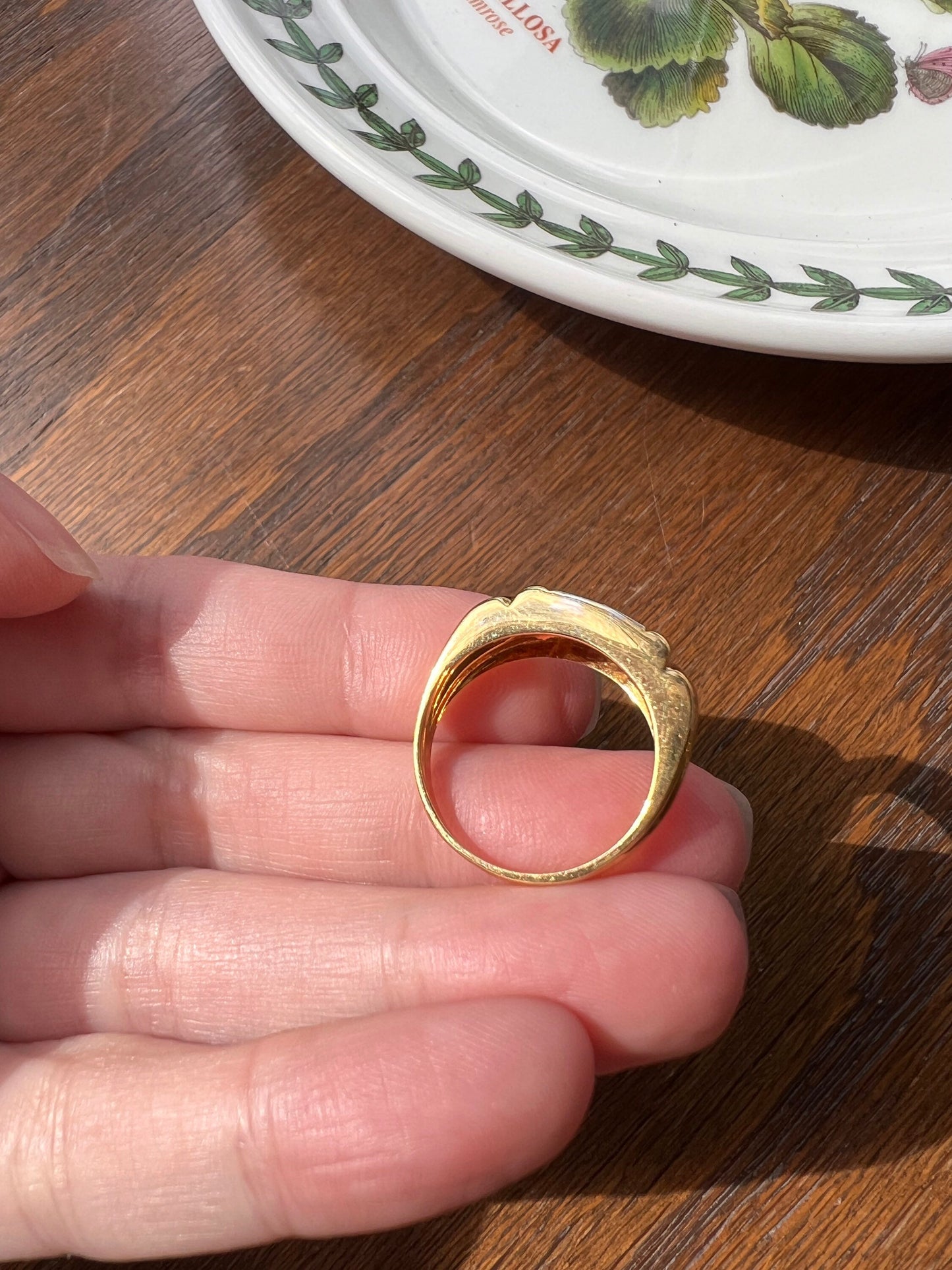 French Vintage Diamond SQUARE Face Gadroon Winged Swirl RING 18k GOLD Gypsy Wide Band Yellow White Stacker Romantic Gift for Her Minimalist