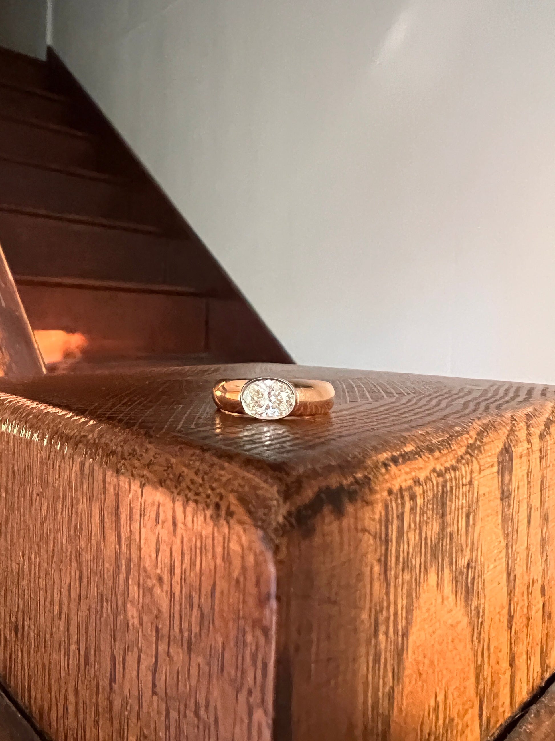 OVAL Vintage 1.02 Carat DIAMOND Gypsy Ring Chunky Wide Band East West Bezel Set 4.95g 18k Gold Domed Stacker Romantic Gift Holiday Christmas