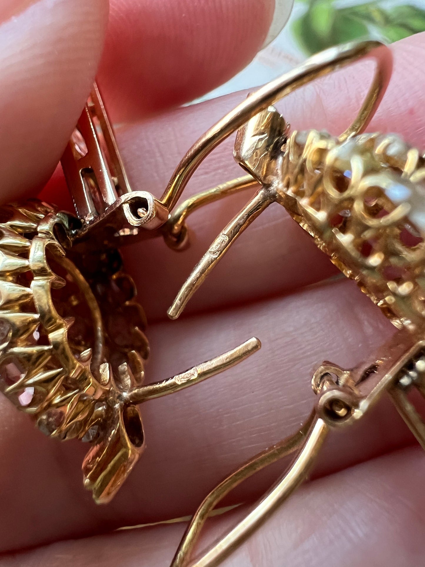 SPIKE French Antique 4 Carats 74 Rose DIAMOND Cluster Dangle Earrings 18k Gold 2.4" LONG Drop Bridal Something Old Rare Romantic Gift 4Ctw