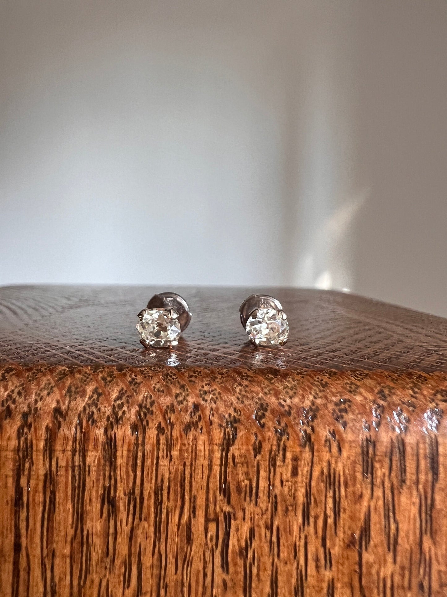 Antique 1 Carat 1Ctw. OVAL Light Yellow Cape Color Old Mine Cut DIAMOND Stud Earrings w/ Certificate 18k White GOLD Romantic Gift Minimalist