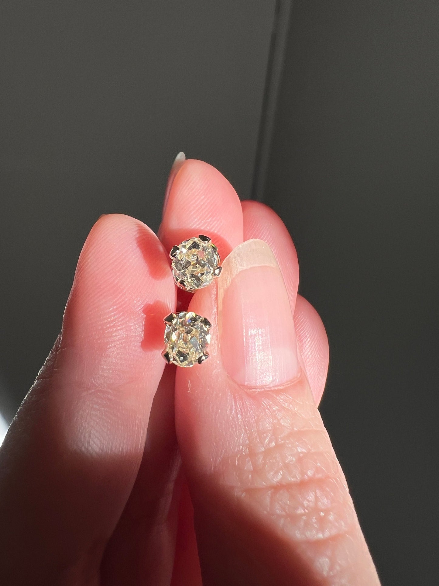 Antique 1 Carat 1Ctw. OVAL Light Yellow Cape Color Old Mine Cut DIAMOND Stud Earrings w/ Certificate 18k White GOLD Romantic Gift Minimalist