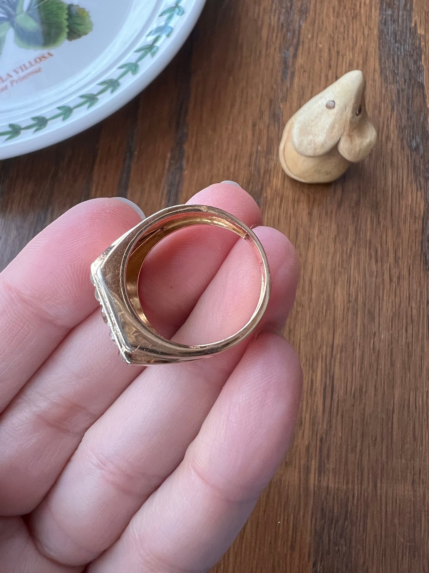 Rectangular French Antique Rose Cut CHAMPAGNE Old Mine Cut DIAMOND Chunky TANK Ring 18k Rose Gold Tall Geometric Rectangle Art Deco Glow Omc
