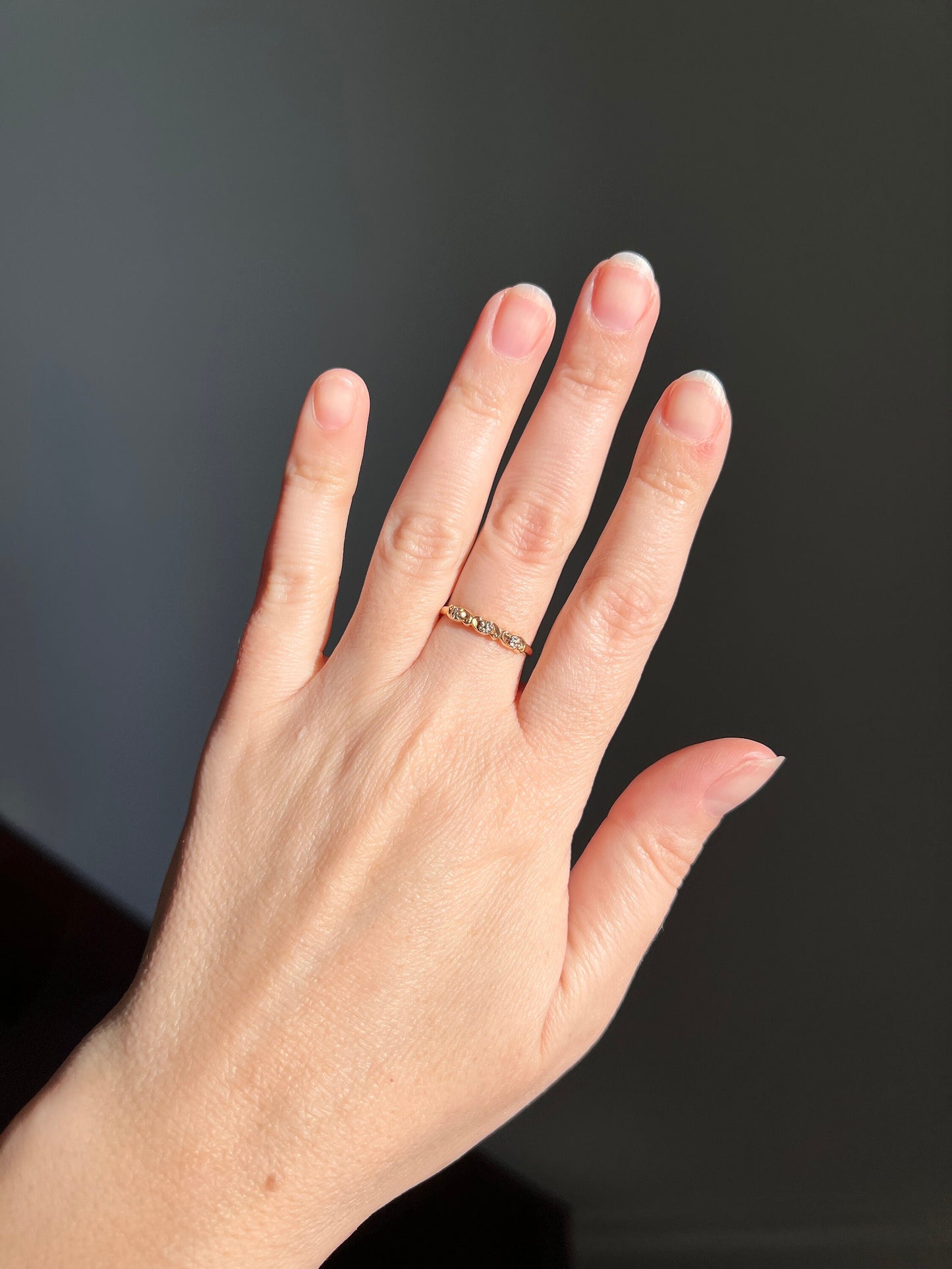 FLORAL Vintage - Antique Art Deco Skinny BAND Stacker Ring 14k GOLD Three Forget Me Not Orange Blossom Swirl Dainty Minimalist Romantic Gift