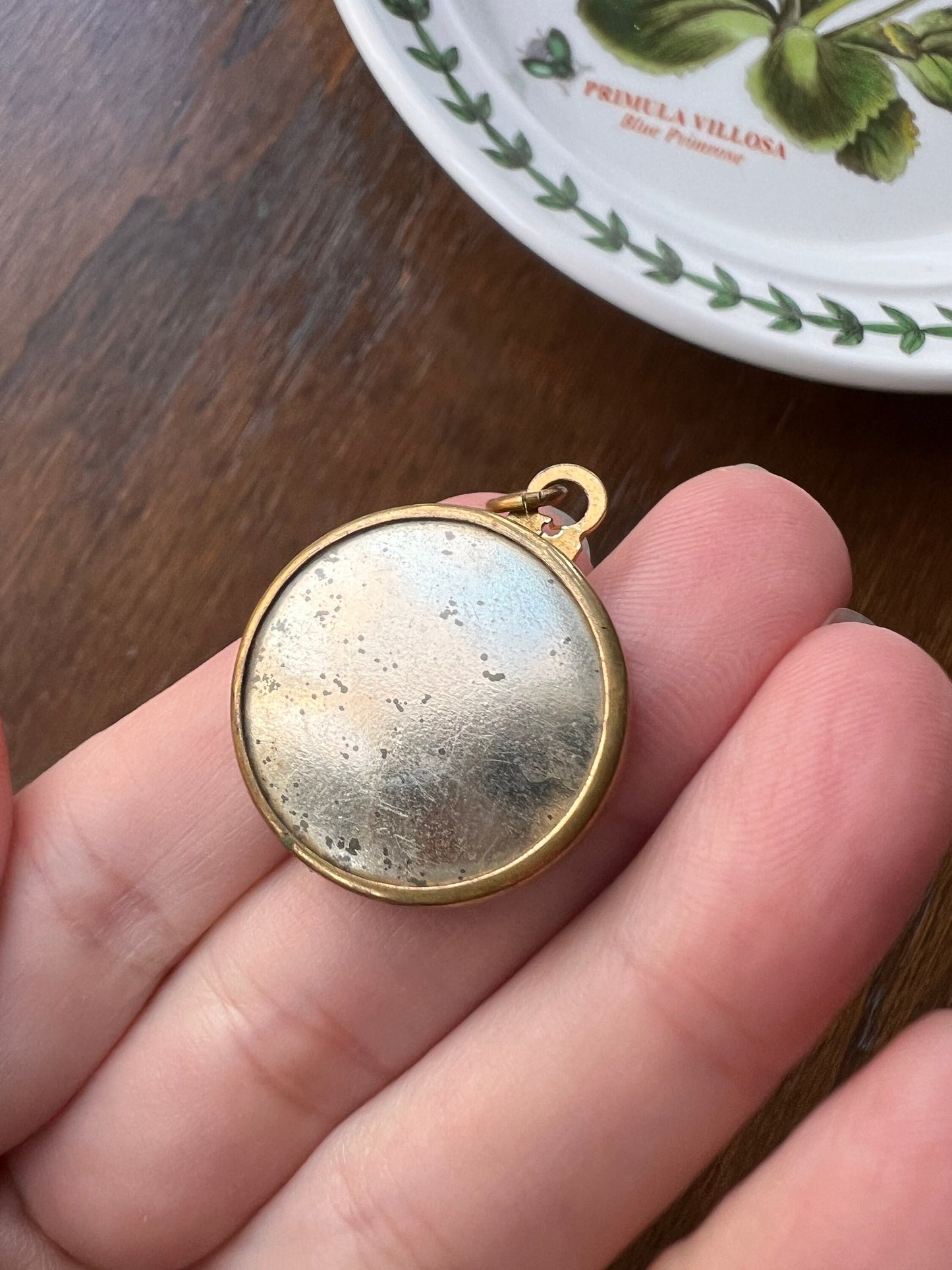 French "I BRING HAPPINESS Luck" Porte Bonheur Lucky Charm Number 13 Antique Silver Pl Brass Photo Locket Pendant Bird Swallow Romantic Gift