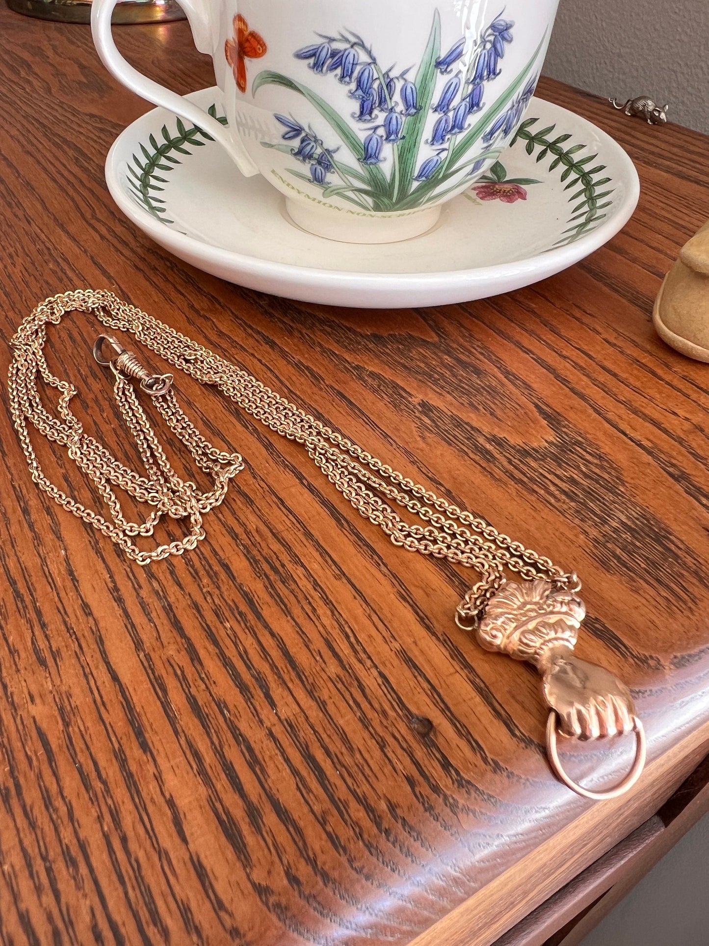 XL FIST French Antique VICTORIAN Necklace Double Chain with Swivel Loop Pendant Holder 25g 9k 14k Gold Figural Hand Figa Neckmess Neckstack