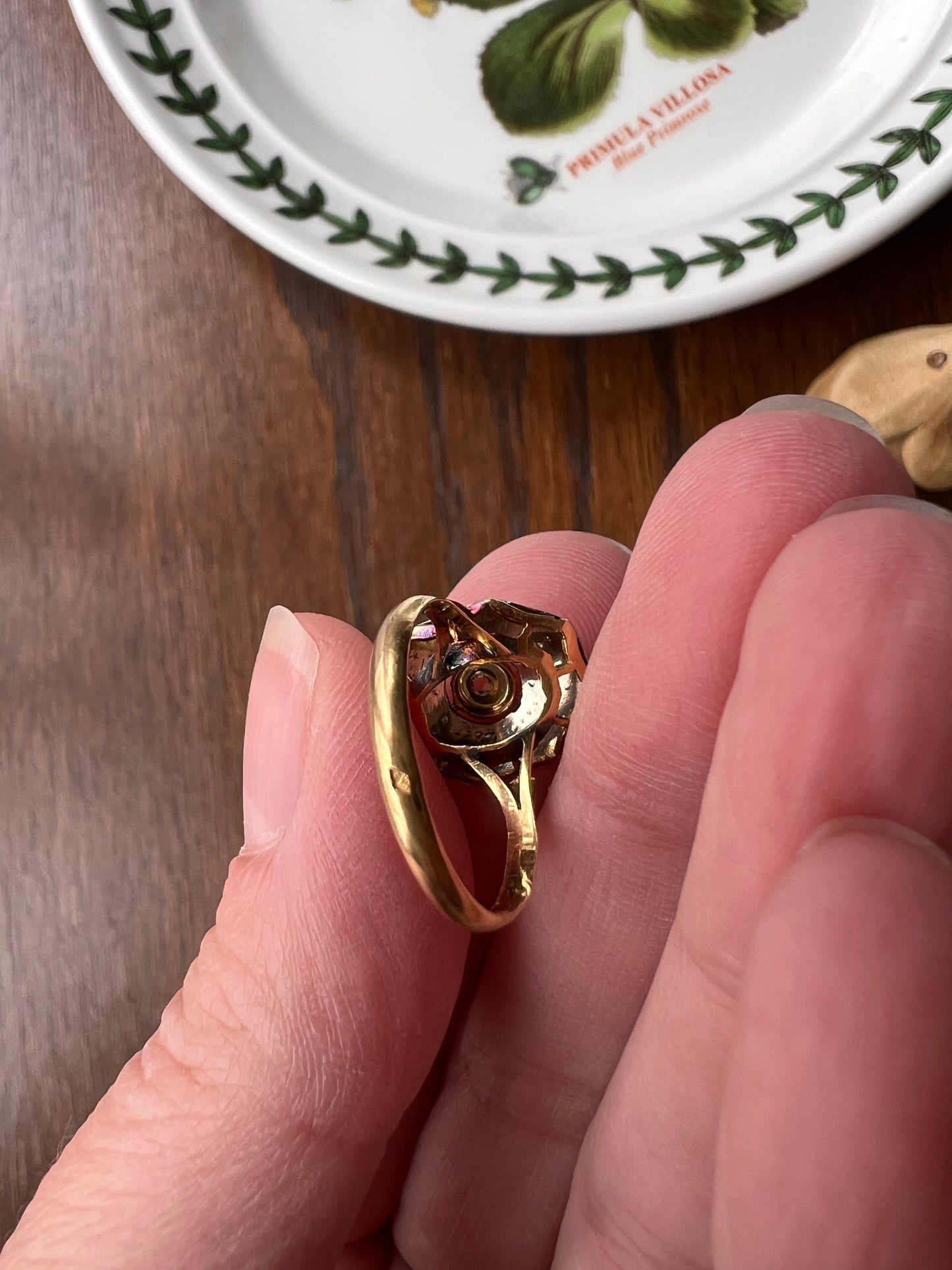 OCTAGON Shield French Antique Rose Cut Diamond 18k GOLD Ring Geometric Stacker Band Romantic Gift Belle Epoque