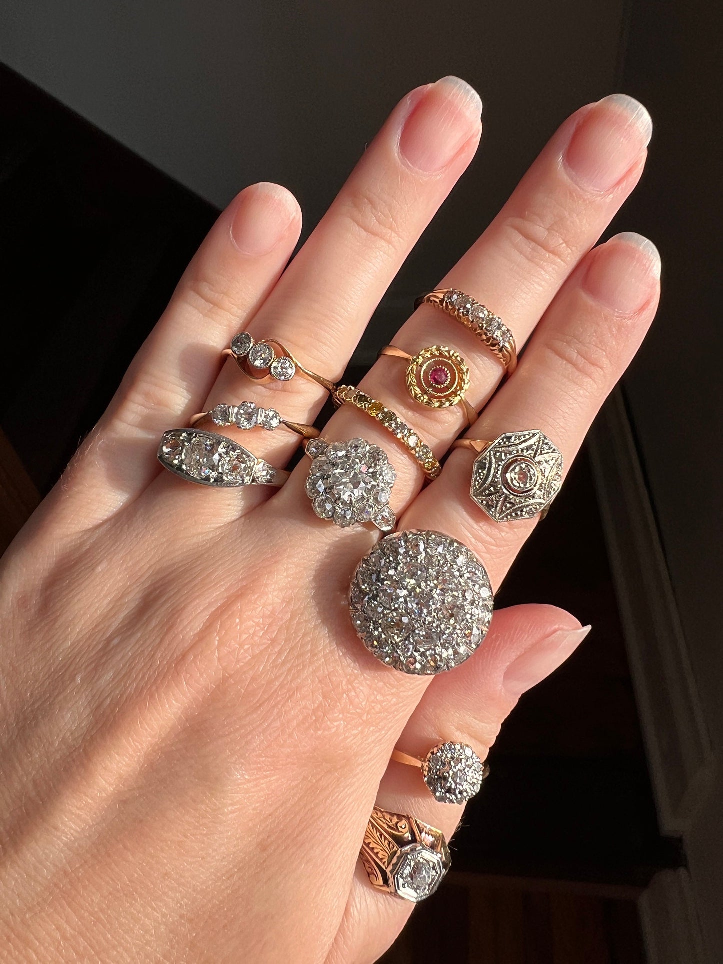 OCTAGON Shield French Antique Rose Cut Diamond 18k GOLD Ring Geometric Stacker Band Romantic Gift Belle Epoque