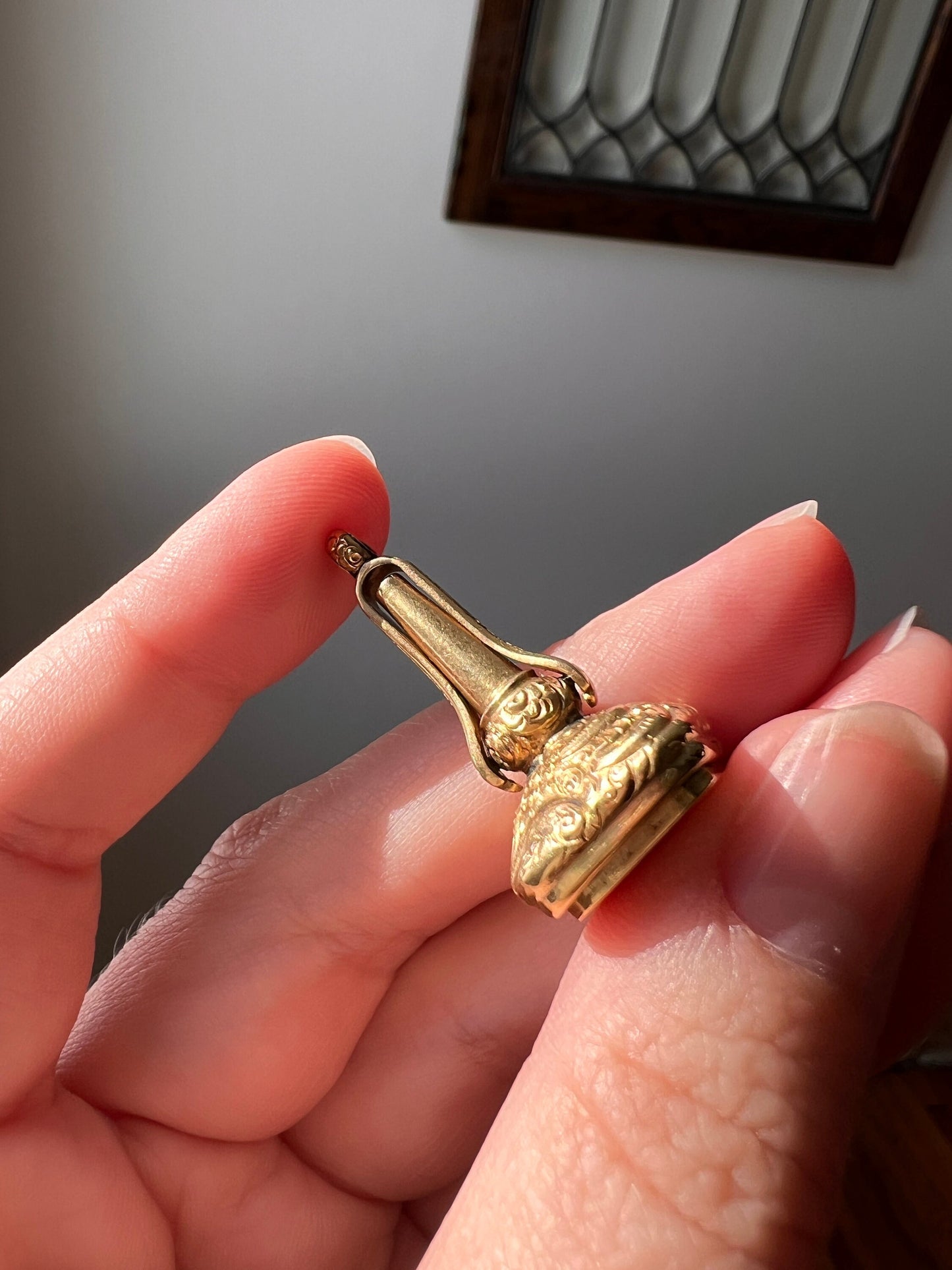 Victorian ANTIQUE 14k Gold LOCKET Fob Seal Opening Pendant Swivel Watch Key Engraved Ornate Embossed Chunky Neckmess Neckstack Unique 4 in 1