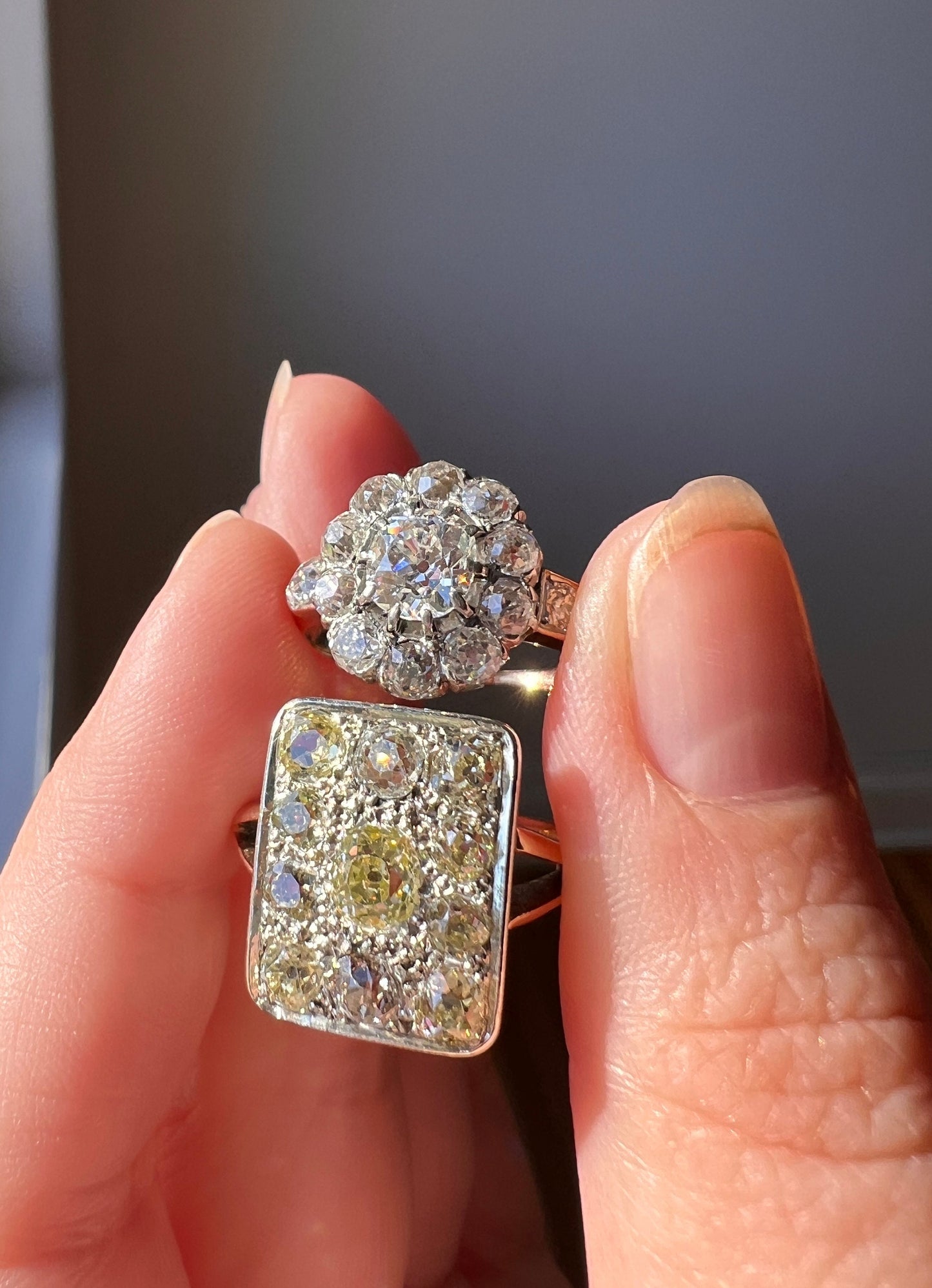 Exceptional ANTIQUE 1.7 Carat 13 Old Mine Cut DIAMOND Daisy Cluster Ring 18k Gold Belle Epoque Romantic Gift OmC Victorian Oval Omc 1.7 Tdw