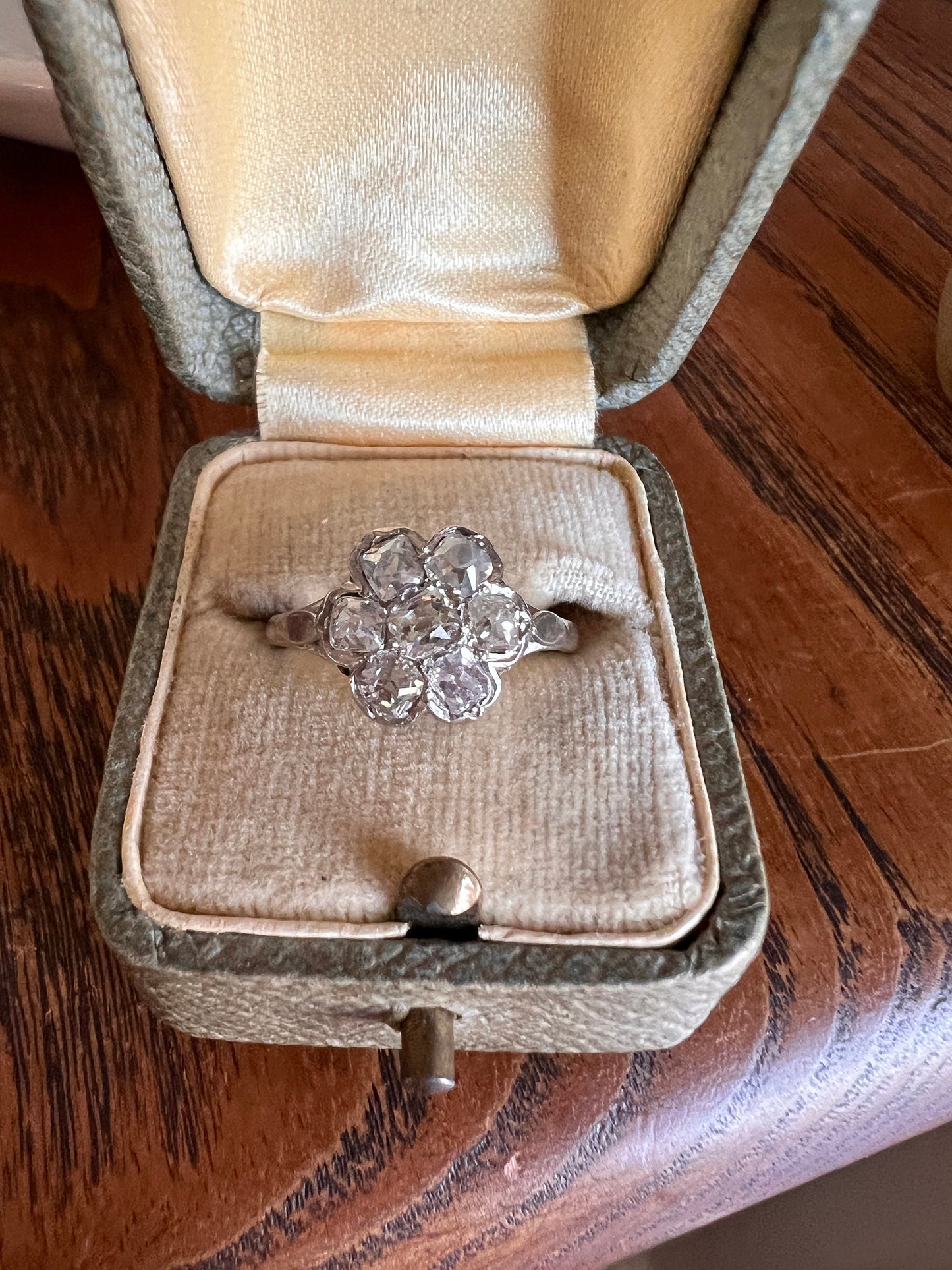 Old Mine Cut DIAMOND 1.2 Carat Daisy Cluster Ring PLATINUM French Antique Seven Stone Chunky Stacker Unique Victorian Edwardian Gift OMC