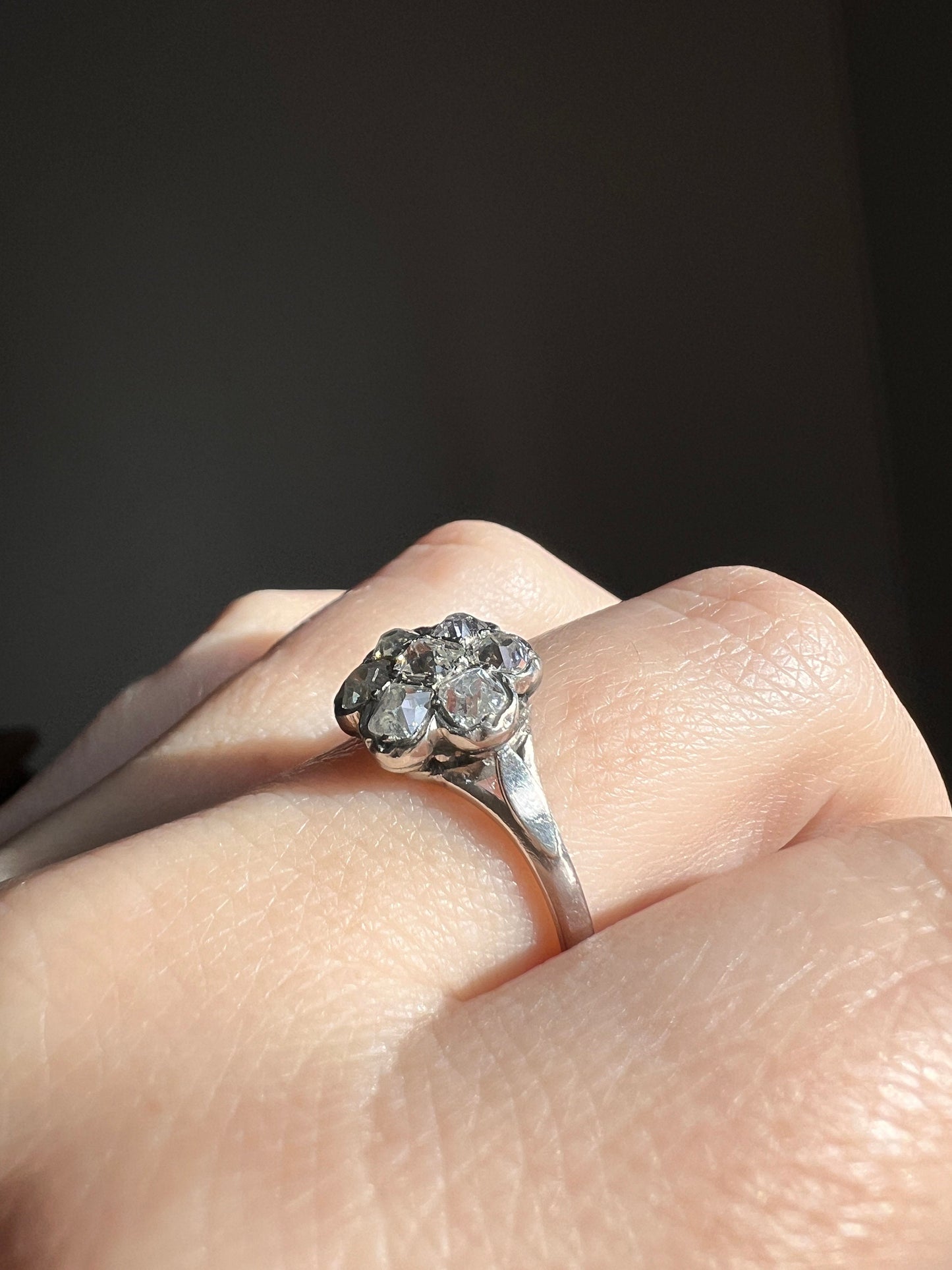 Old Mine Cut DIAMOND 1.2 Carat Daisy Cluster Ring PLATINUM French Antique Seven Stone Chunky Stacker Unique Victorian Edwardian Gift OMC