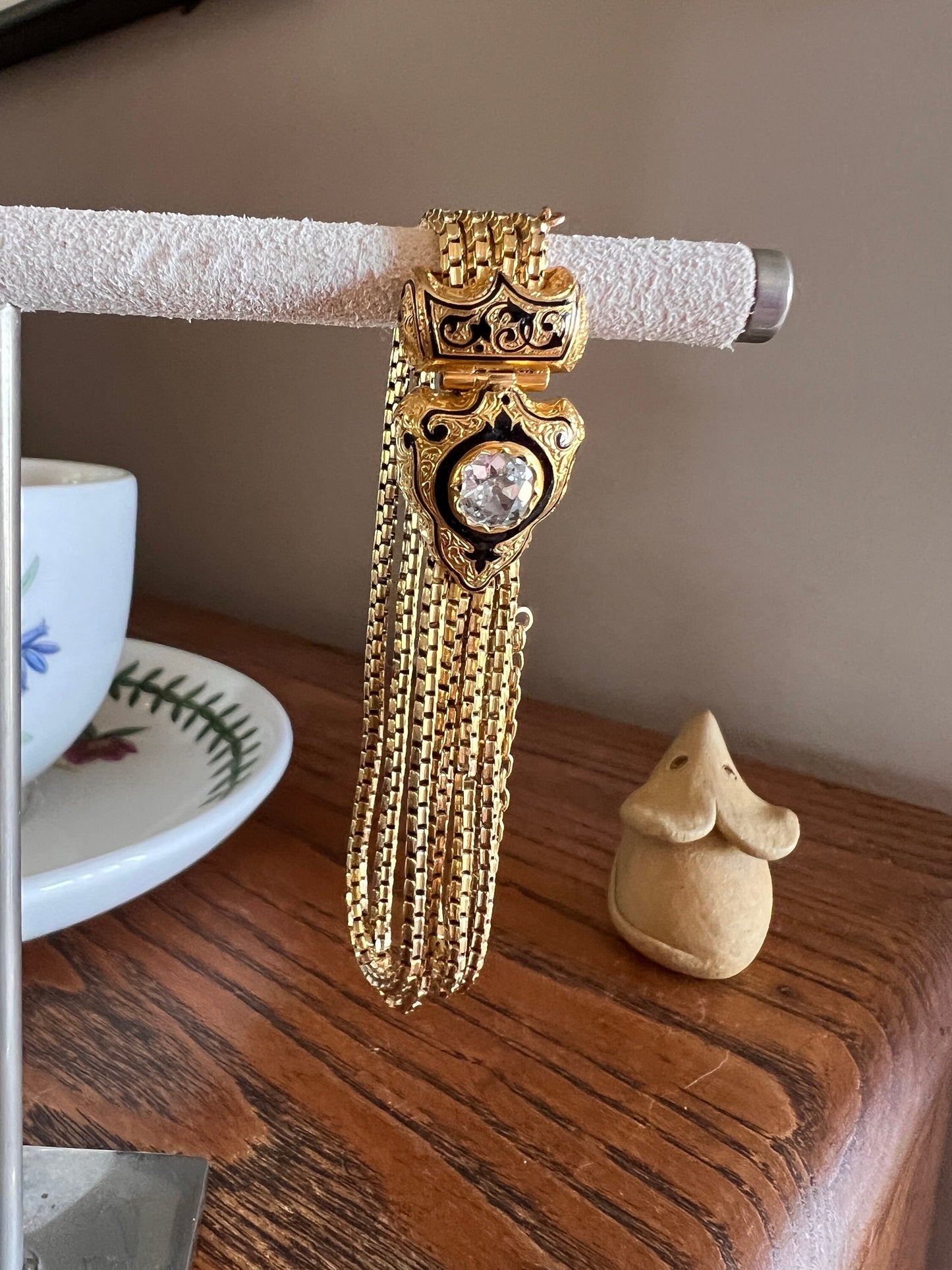 Rare VICTORIAN Antique French .75 Carat Old Mine Cut DIAMOND Bracelet in Box Black Enamel Snake Multi Strand Wriststack Belle Epoque OmC 3/4
